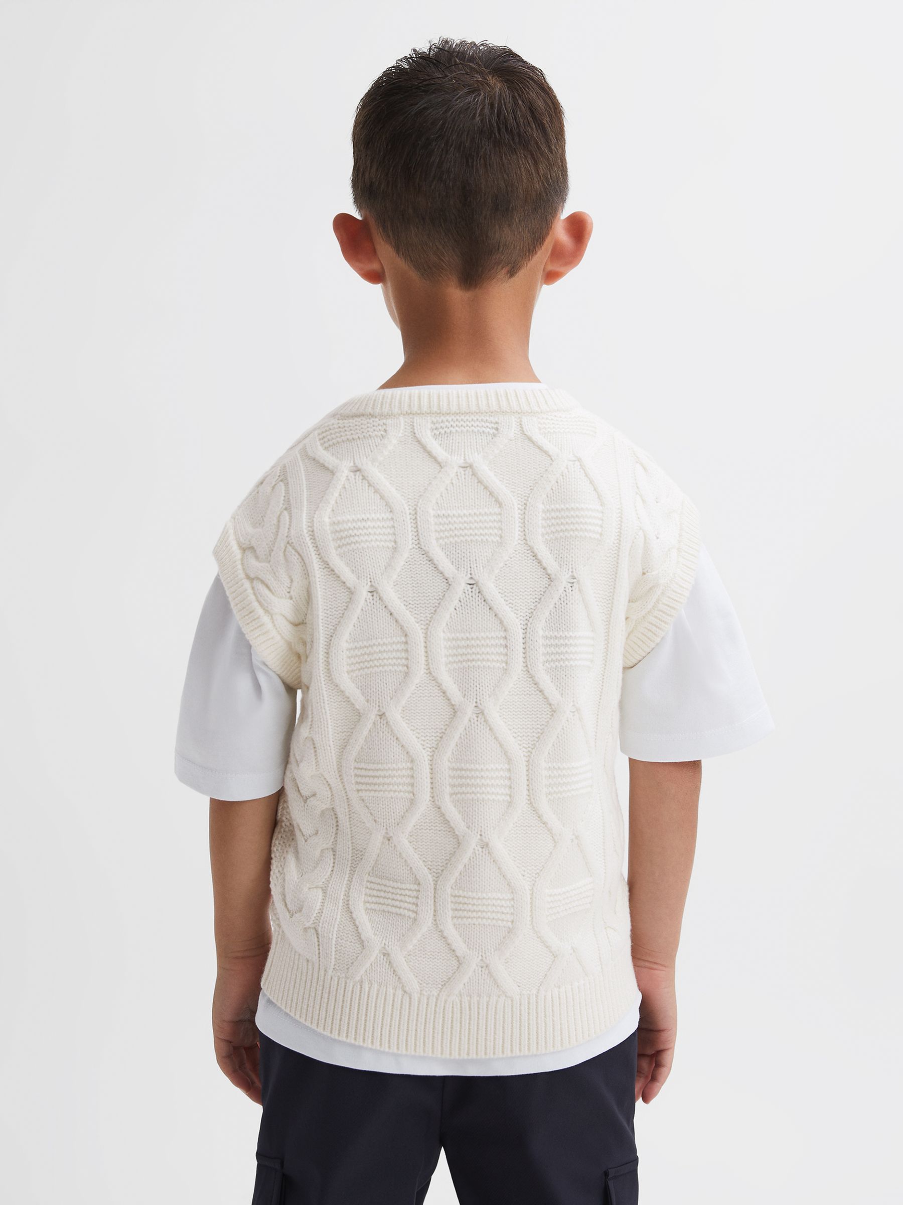 3-9 yrs Slim Fit Cable Knit Sleeveless Vest in Ecru - Image 4 of 5