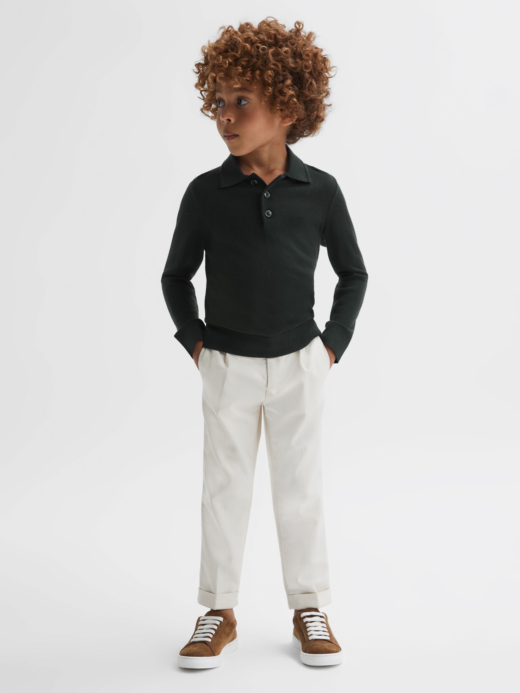 Senior Merino Wool Polo Shirt in Forest - Image 1 of 6