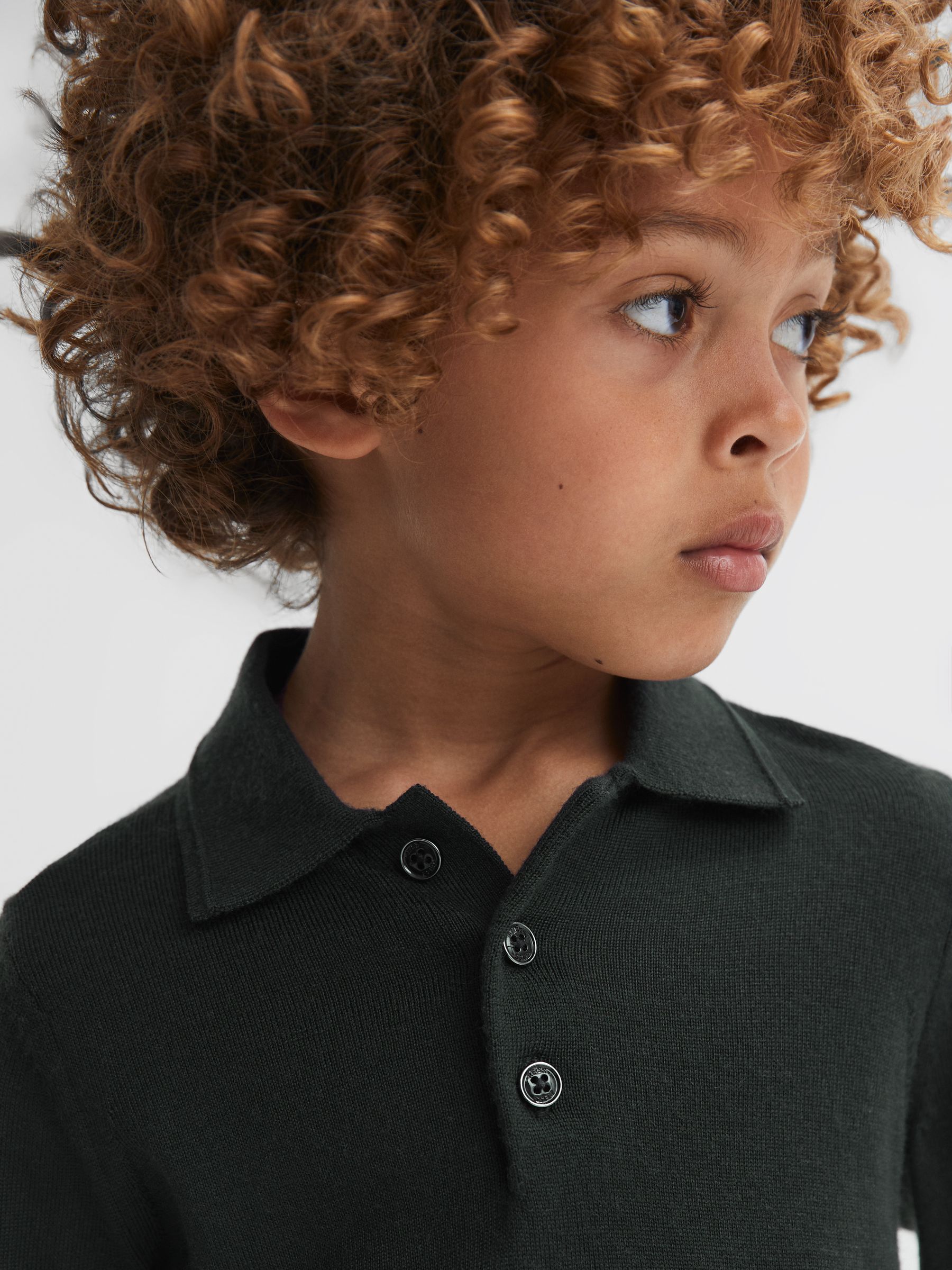 Senior Merino Wool Polo Shirt in Forest - Image 4 of 6