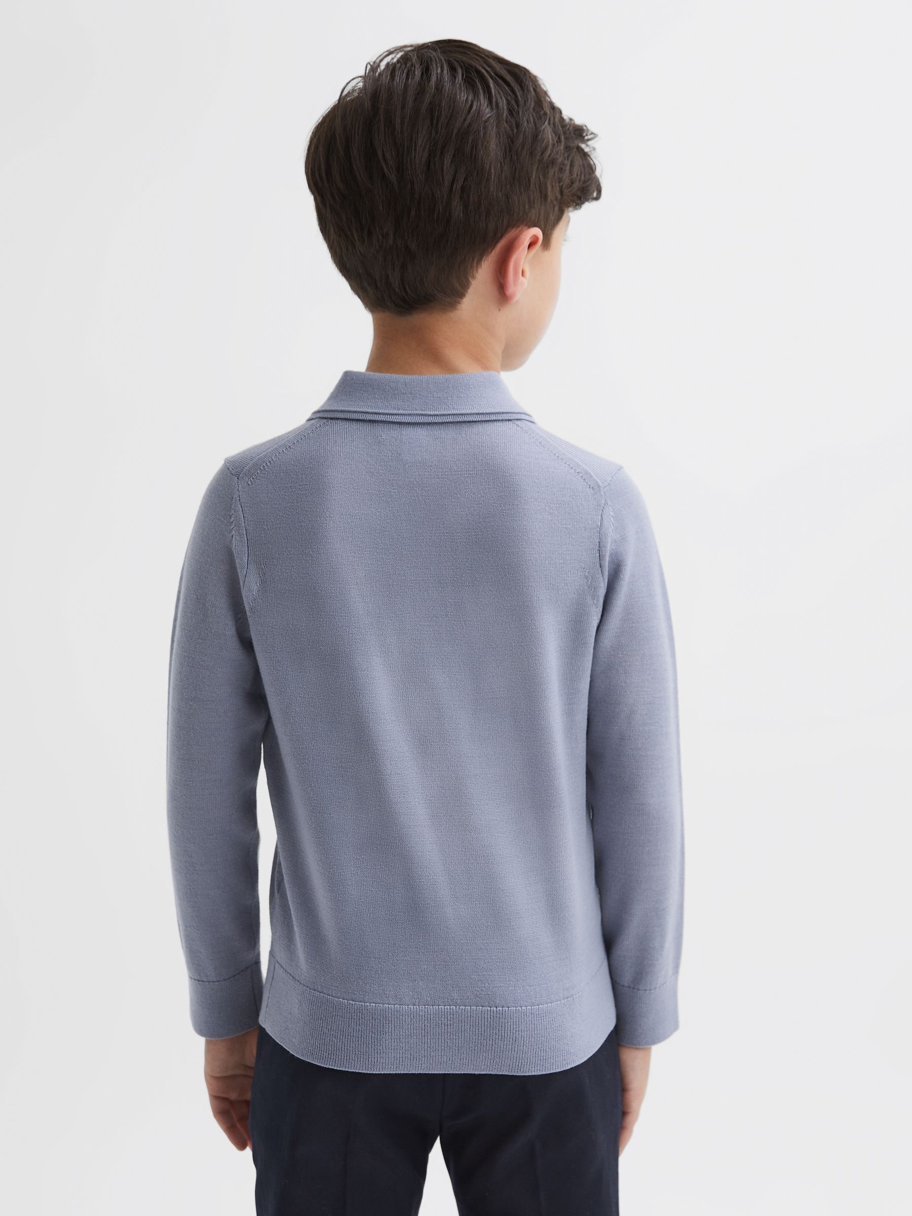 9-14 yrs Merino Wool Polo Shirt in Porcelain Blue - Image 5 of 6