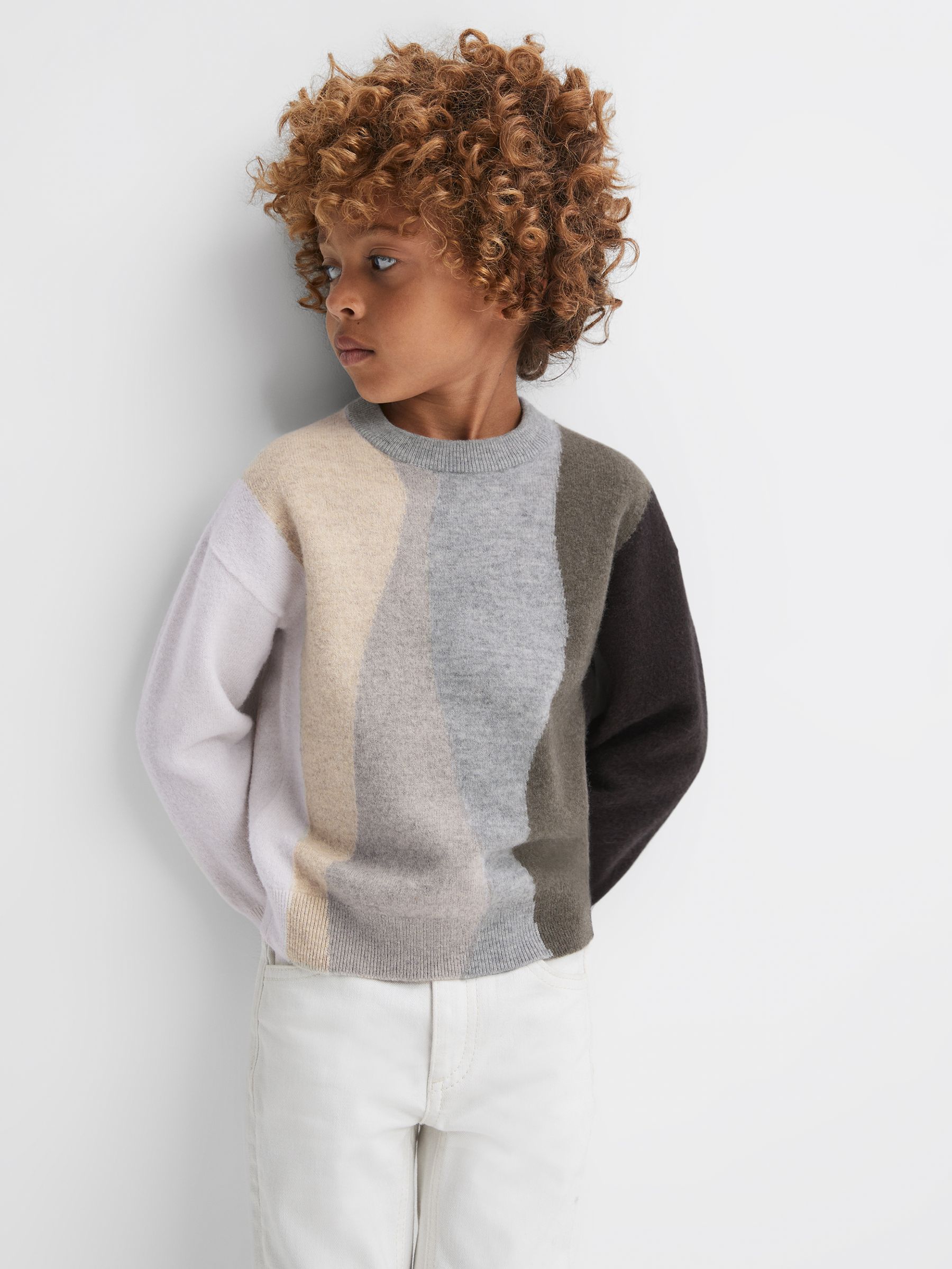 Senior Fluffy Wool Crew Neck Jumper in Mocha - Image 1 of 6