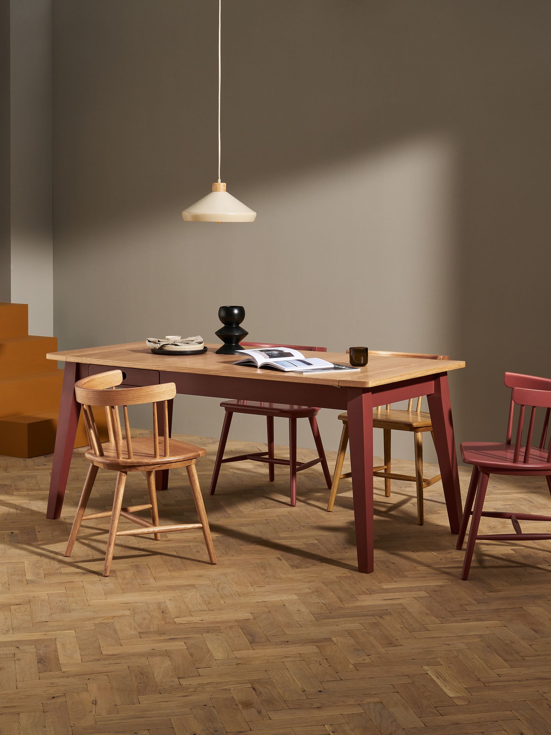 Ralph Rectangular 6 to 8 Seater Extending Dining Table in Oak & Terracotta - Image 1 of 4