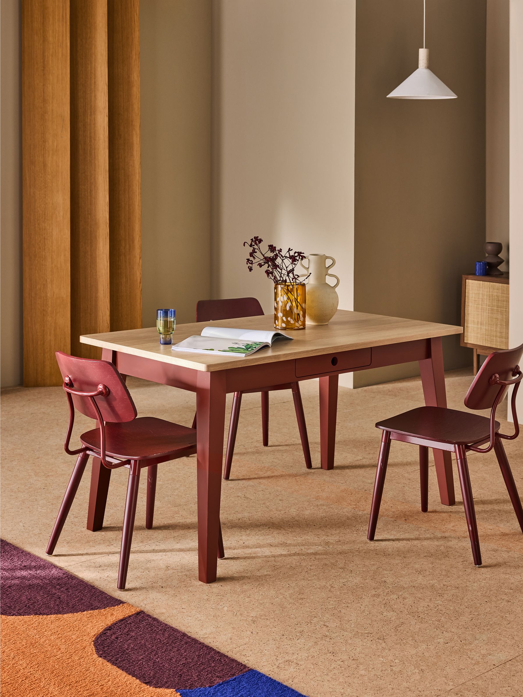 Ralph Compact Dining Table in Oak and Terracotta - Image 1 of 6