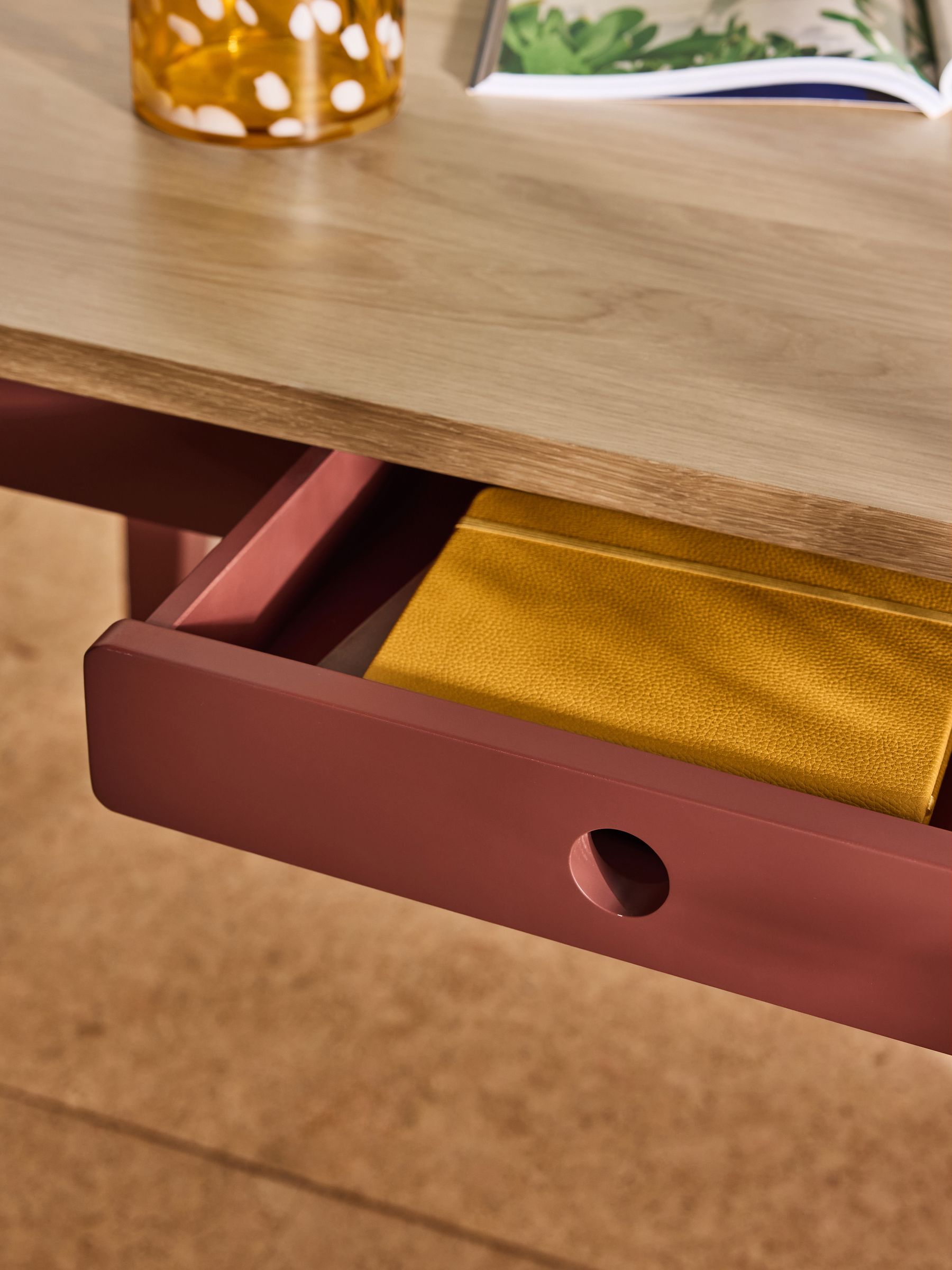 Ralph Compact Dining Table in Oak and Terracotta - Image 2 of 6