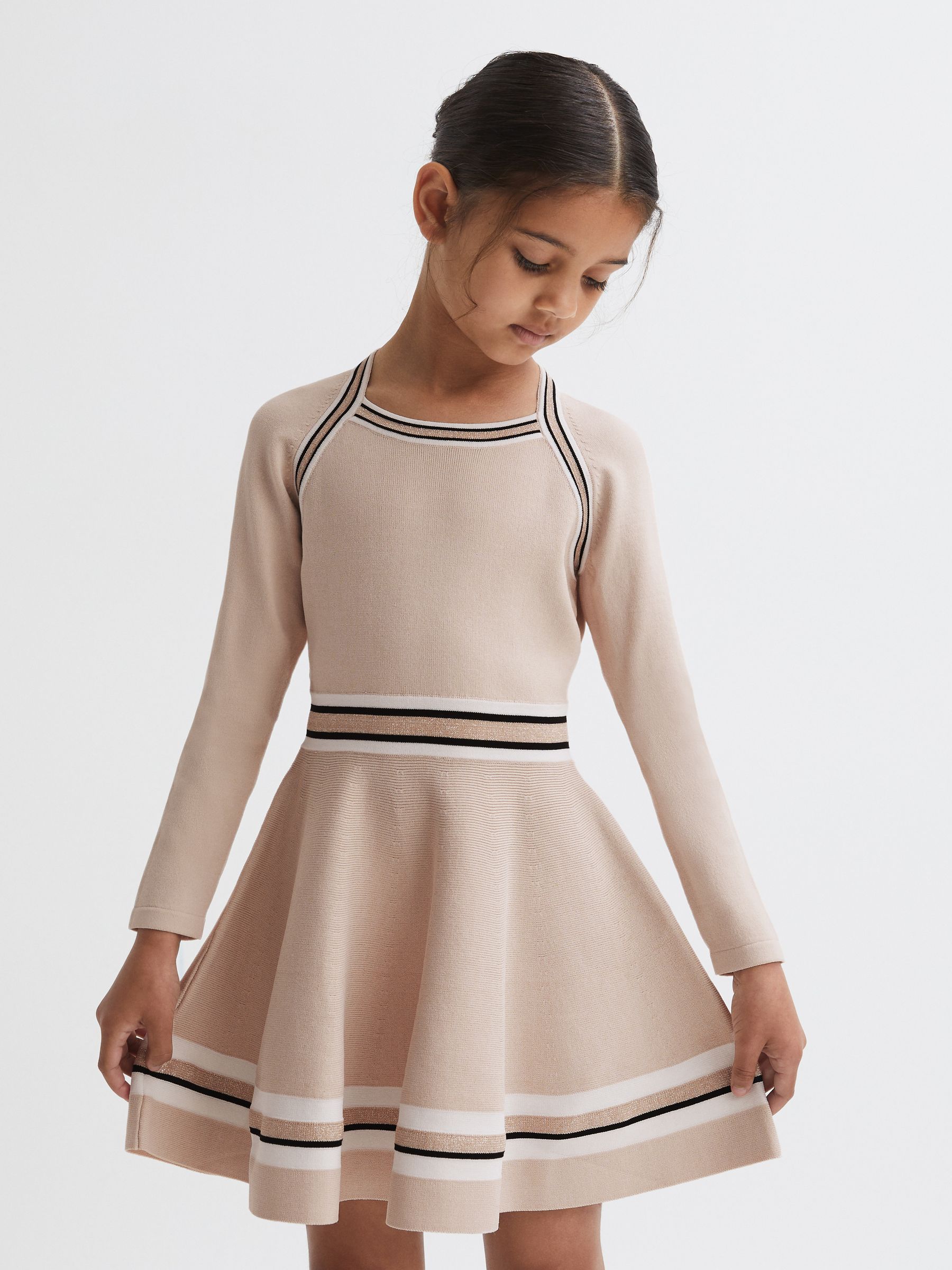 Junior Sparkle Trim Knitted Skater Dress in Pink - Image 1 of 5