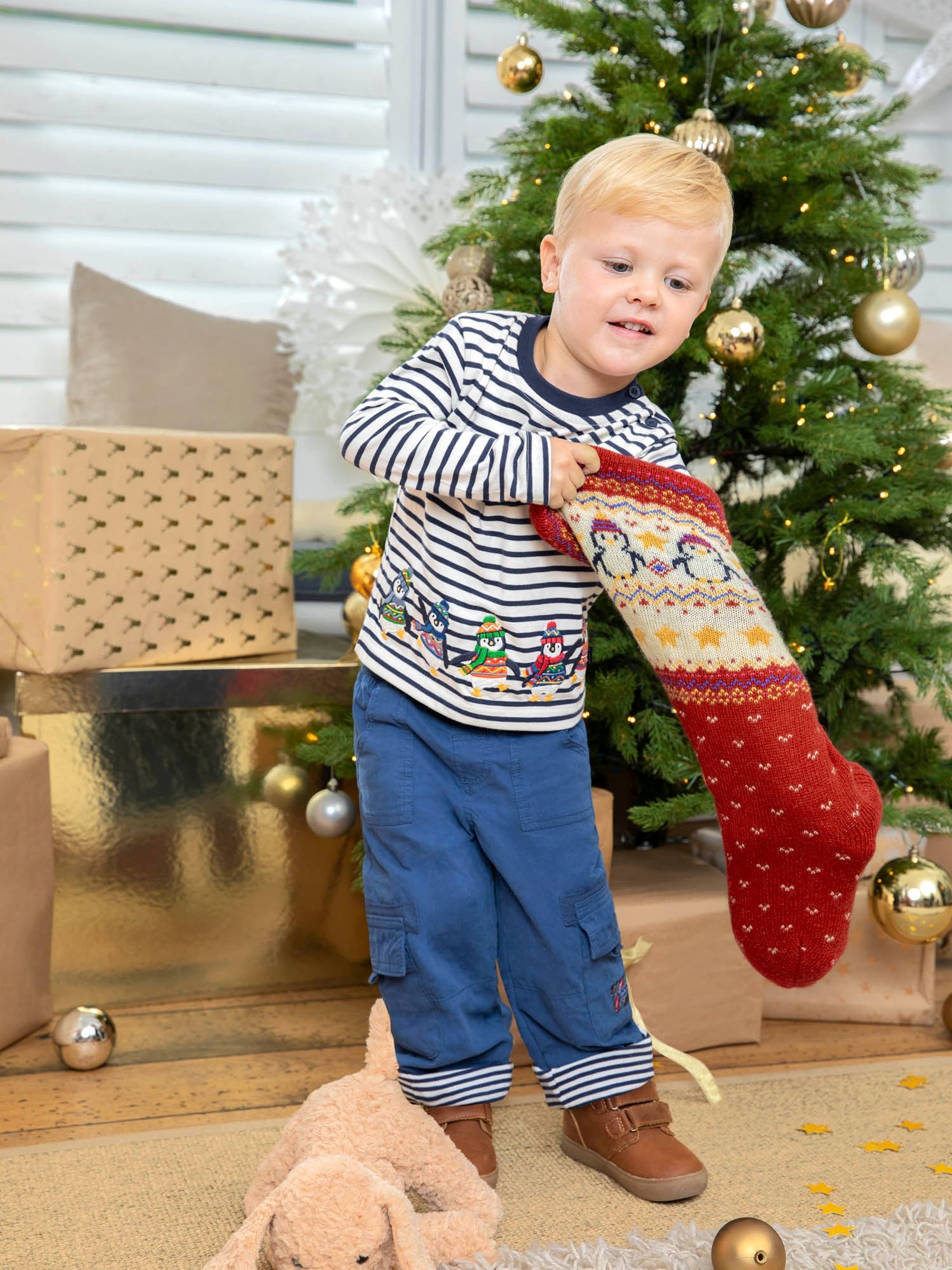 Red Personalised Penguin Knitted Stocking - Image 1 of 5