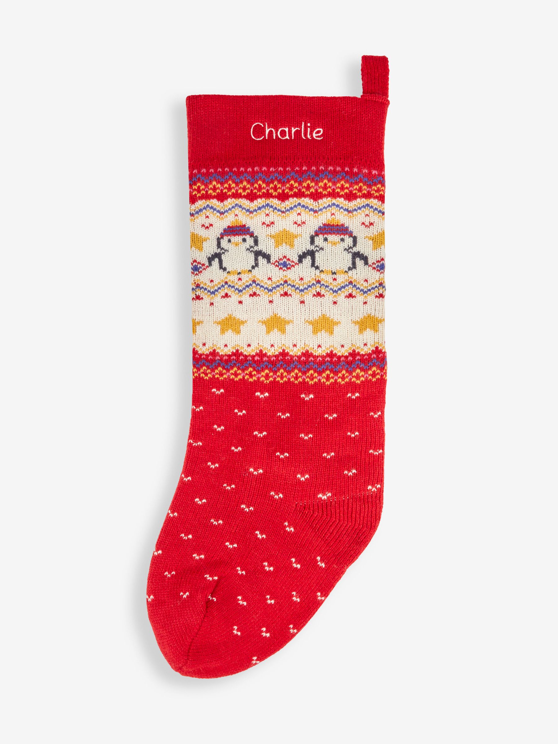 Red Personalised Penguin Knitted Stocking - Image 4 of 5