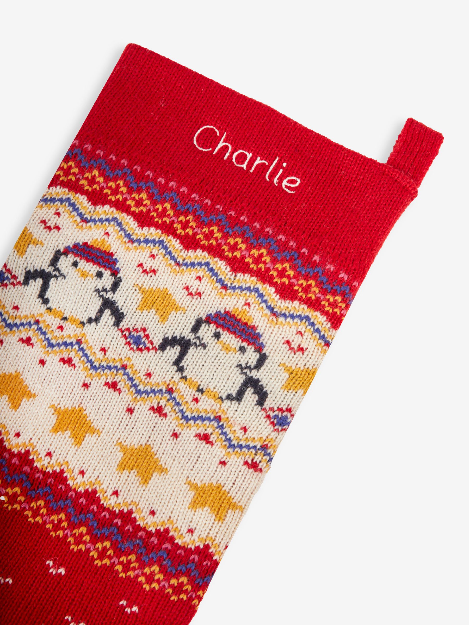 Red Personalised Penguin Knitted Stocking - Image 5 of 5
