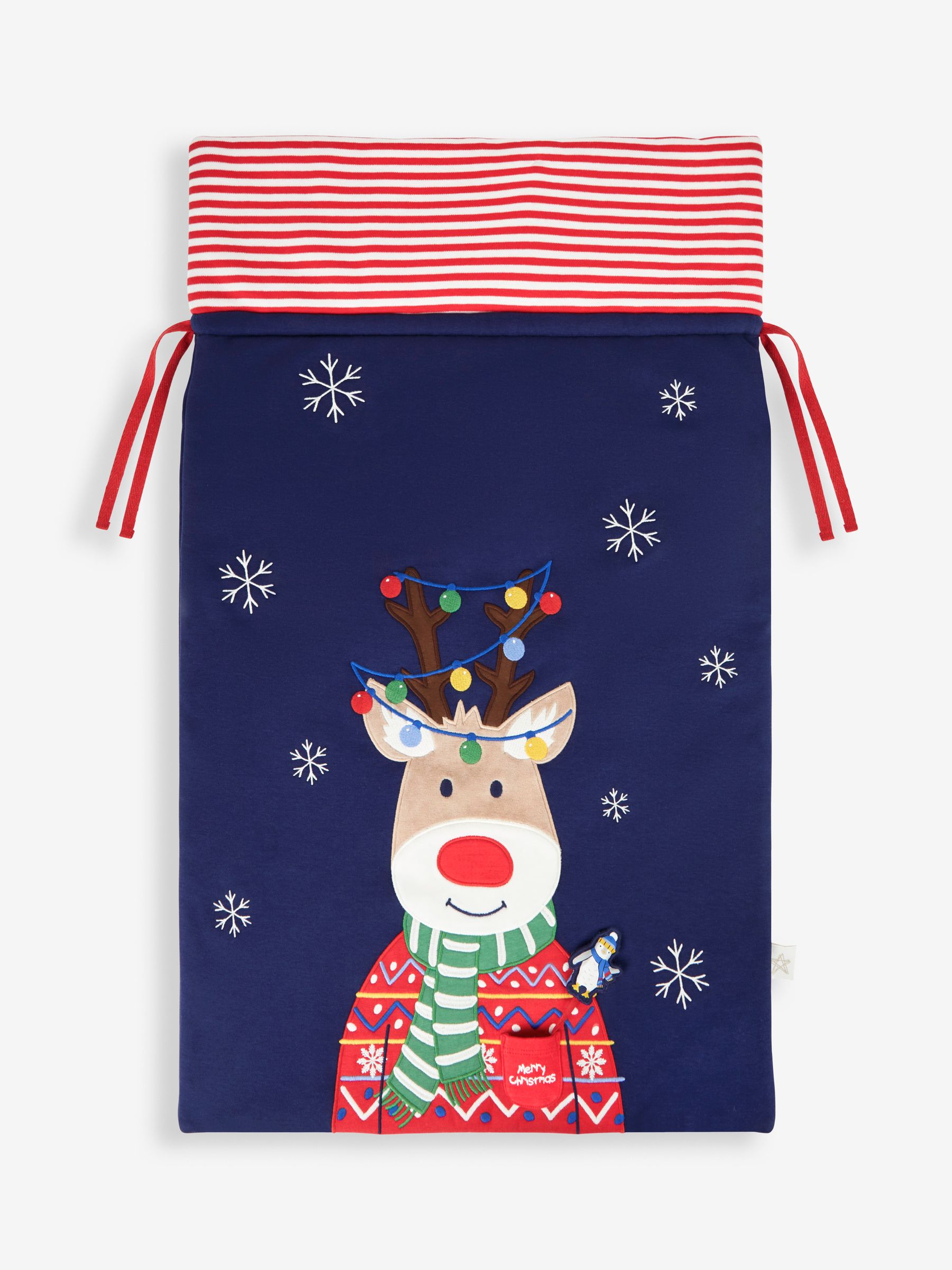 Blue Personalised Reindeer Appliqué Christmas Sack with Pocket Pet - Image 2 of 9