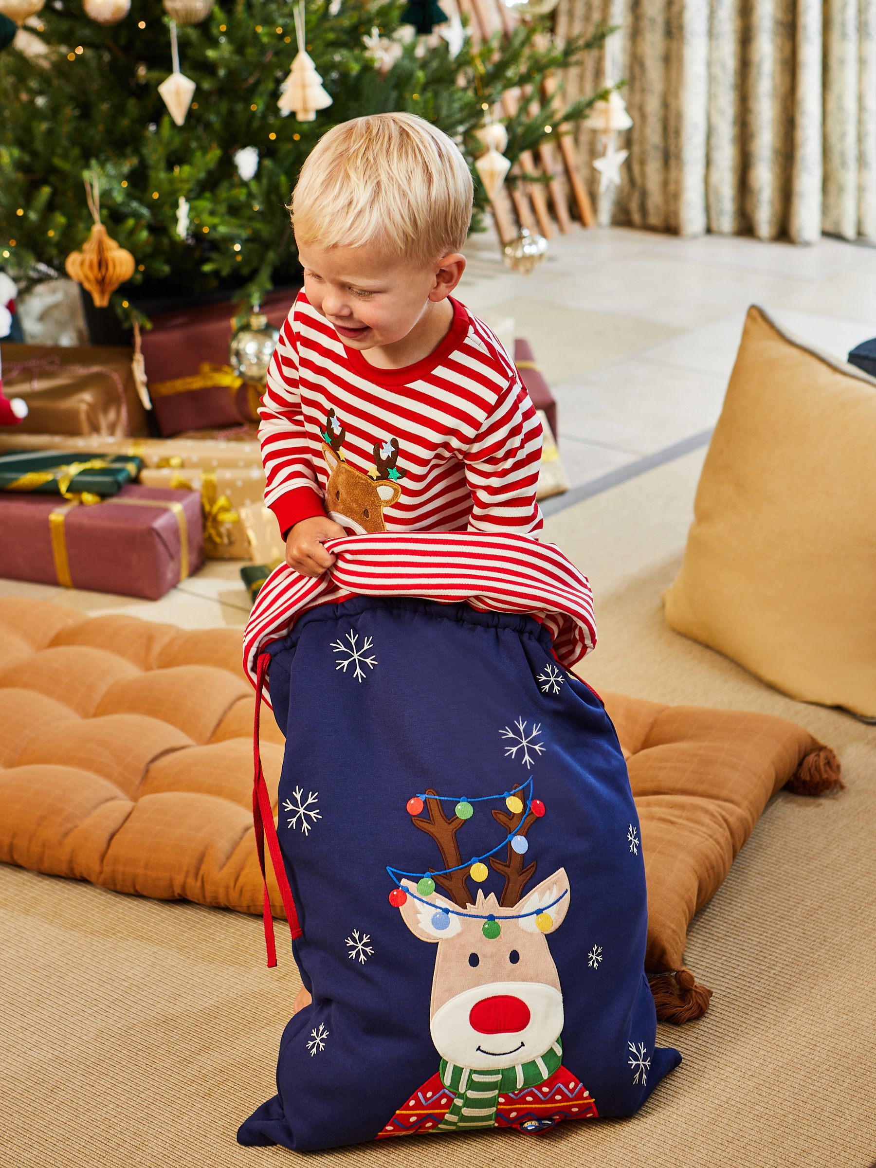 Blue Personalised Reindeer Appliqué Christmas Sack with Pocket Pet - Image 3 of 9