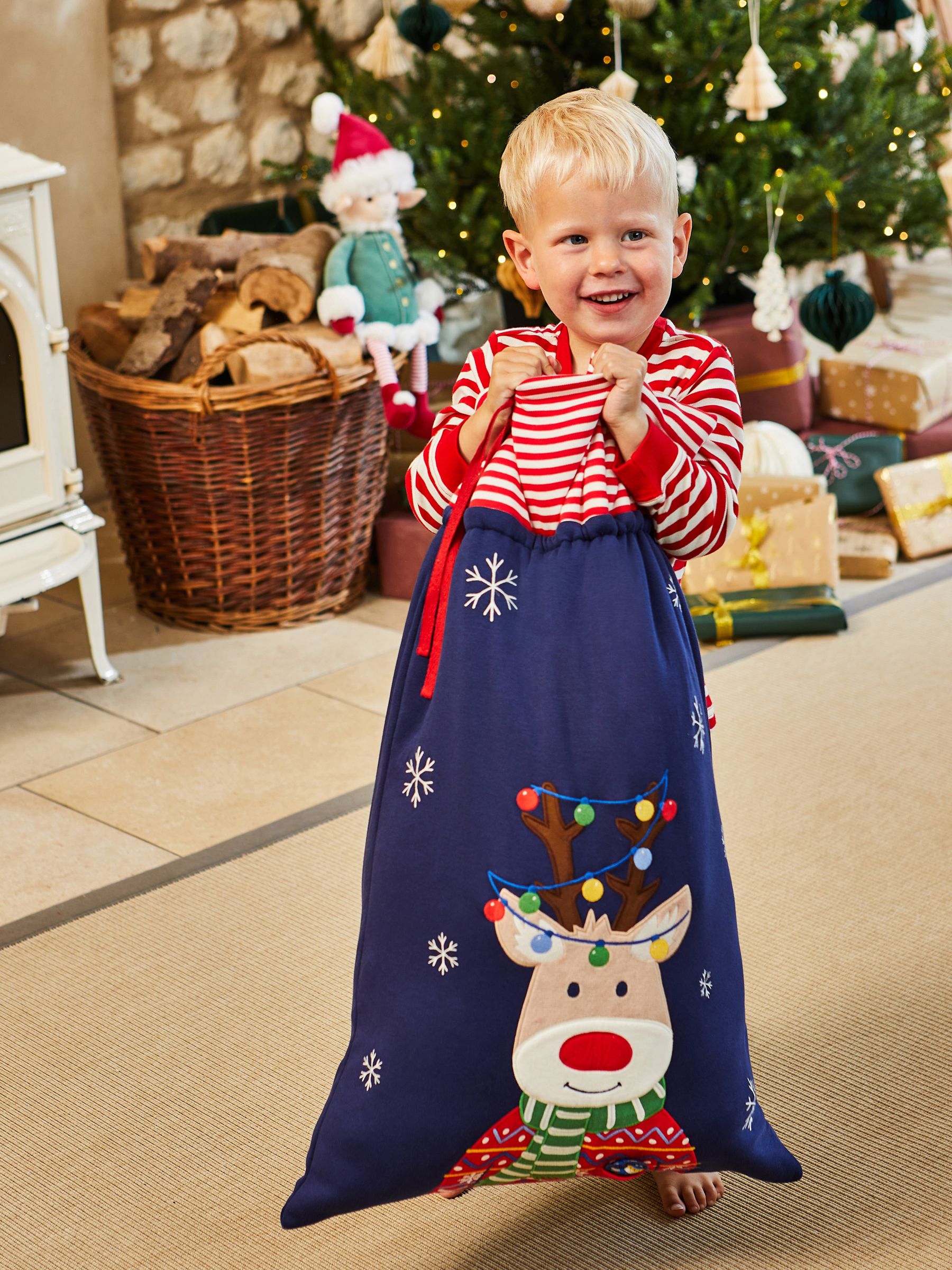 Blue Personalised Reindeer Appliqué Christmas Sack with Pocket Pet - Image 4 of 9