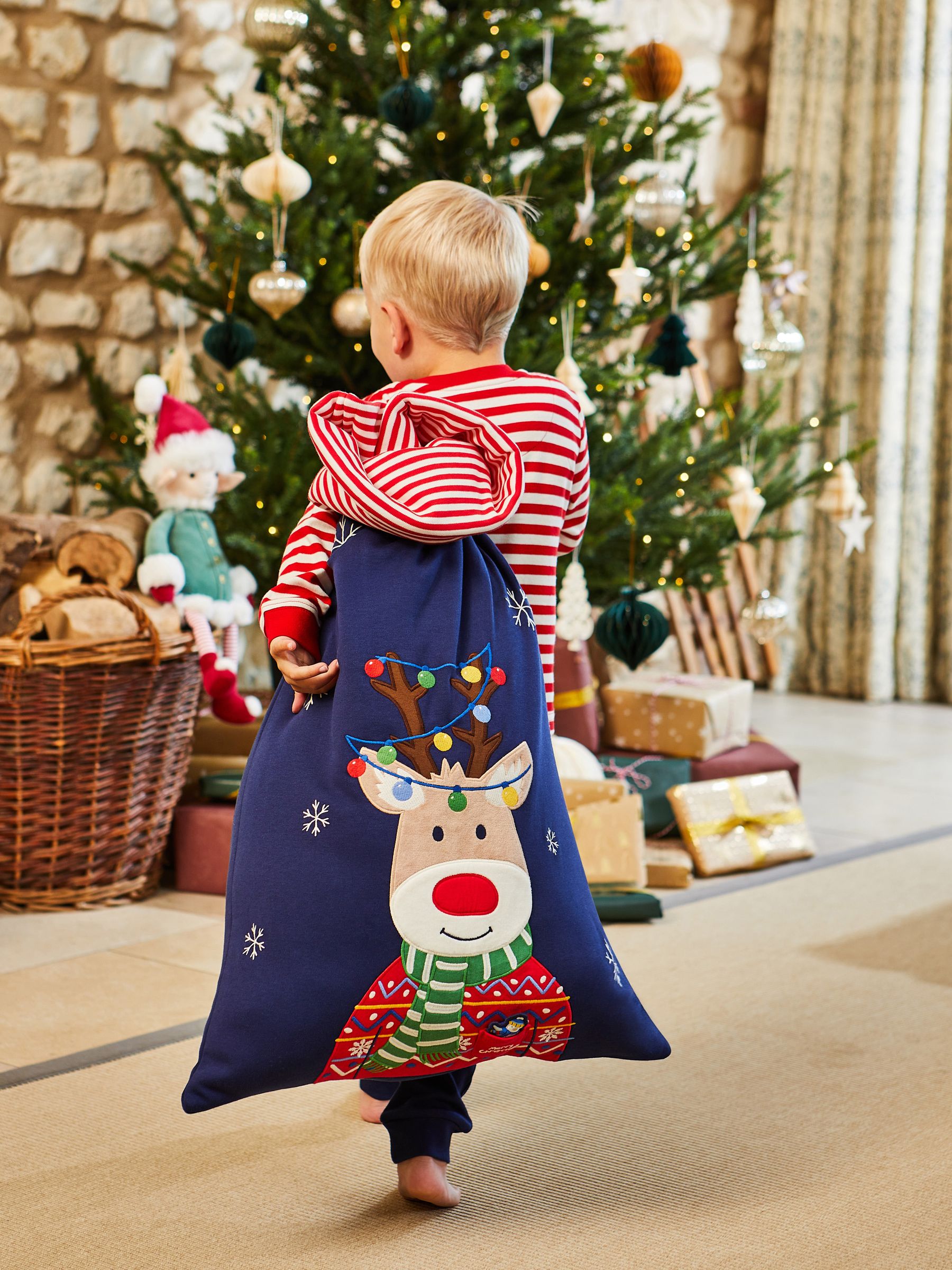 Blue Personalised Reindeer Appliqué Christmas Sack with Pocket Pet - Image 5 of 9