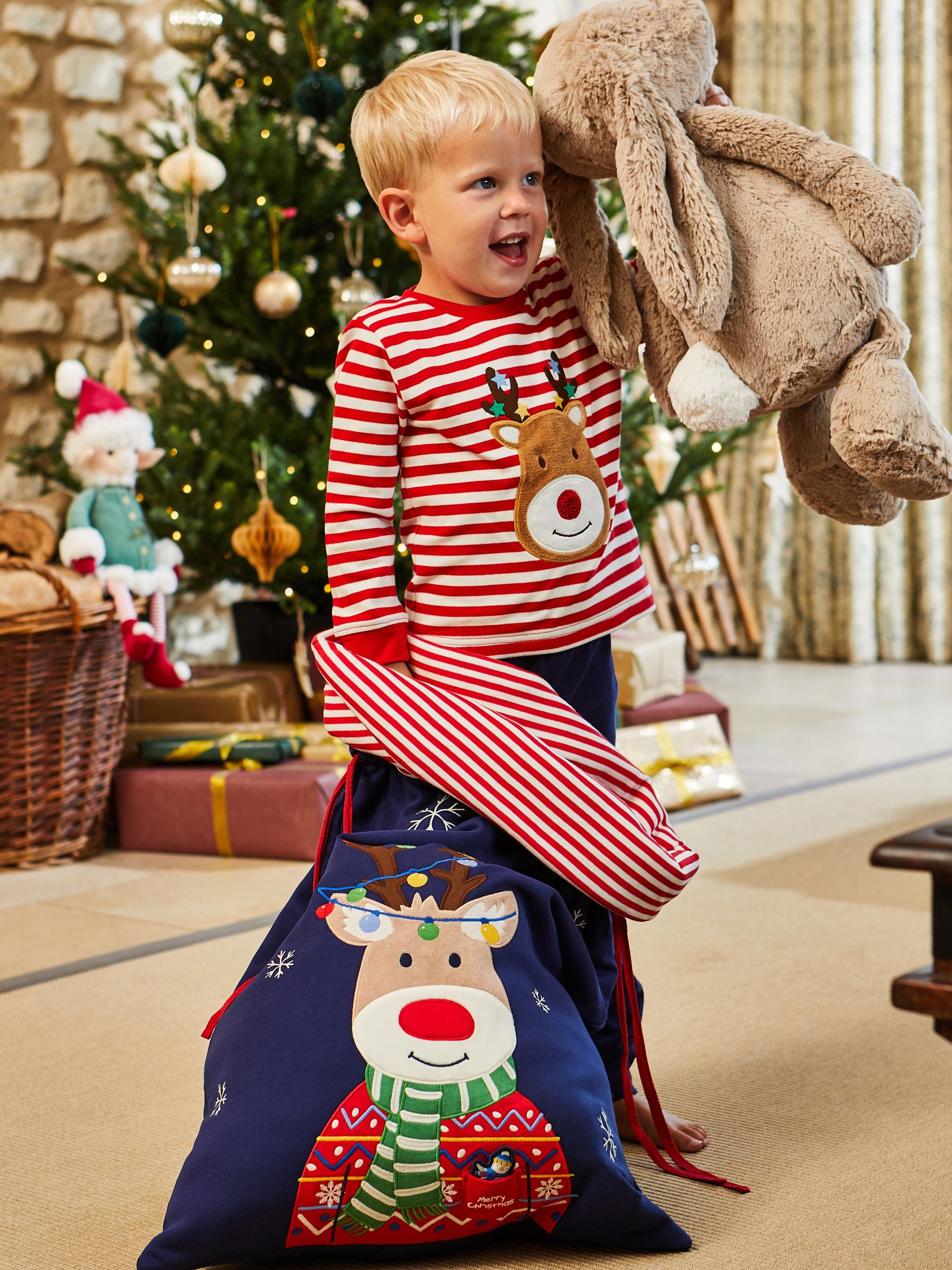 Blue Personalised Reindeer Appliqué Christmas Sack with Pocket Pet - Image 6 of 9