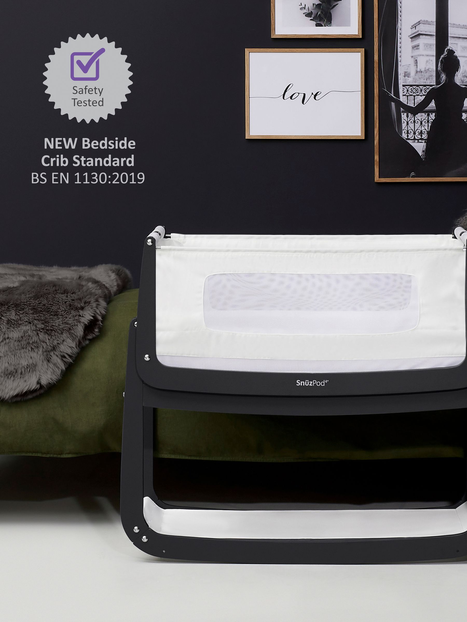 SnuzPod 4 Bedside Crib - Slate - Image 3 of 8