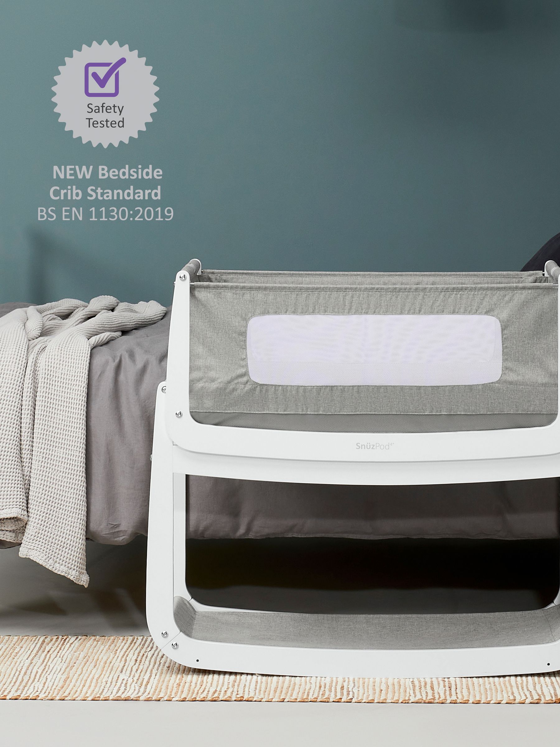 Grey/White SnuzPod 4 Bedside Crib - Image 3 of 7
