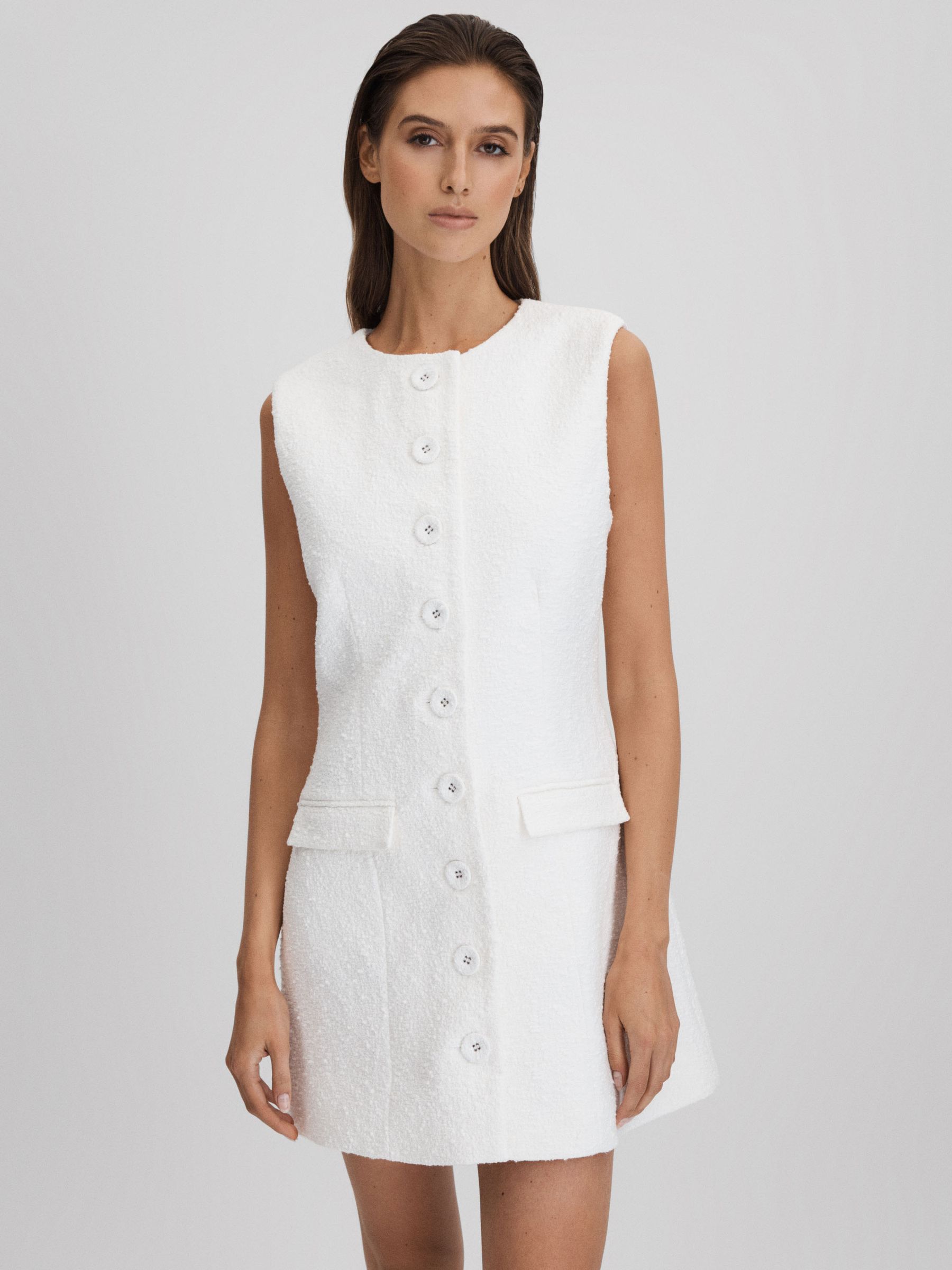 Anna Quan Boucle Button-Through Mini Dress in White - Image 1 of 6 Anna Quan Boucle Button-Through Mini Dress in White - Image 1 of 6