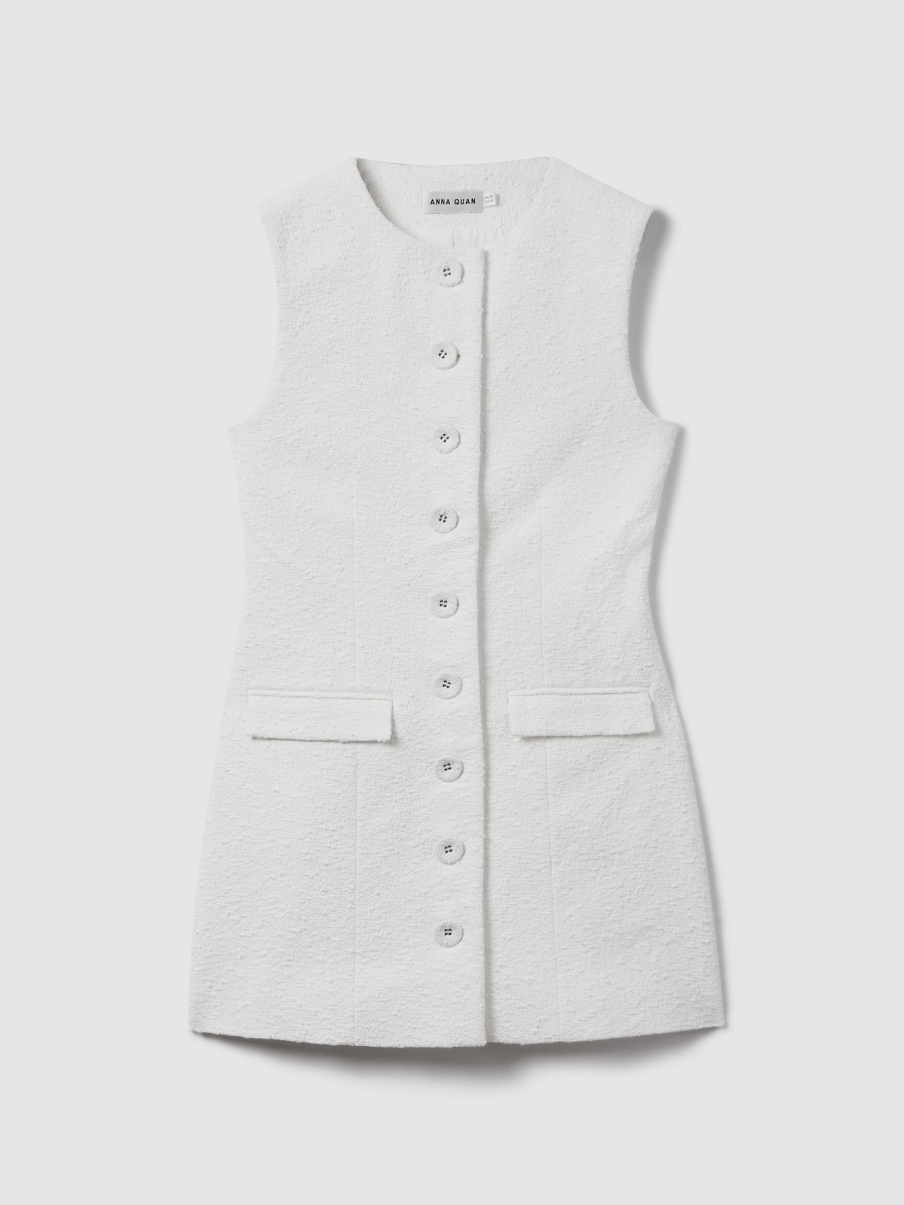 Anna Quan Boucle Button-Through Mini Dress in White - Image 2 of 6