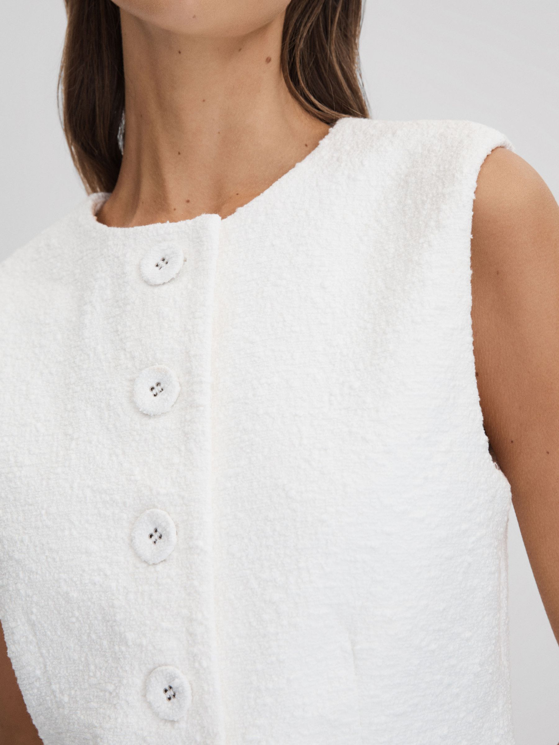 Anna Quan Boucle Button-Through Mini Dress in White - Image 4 of 6