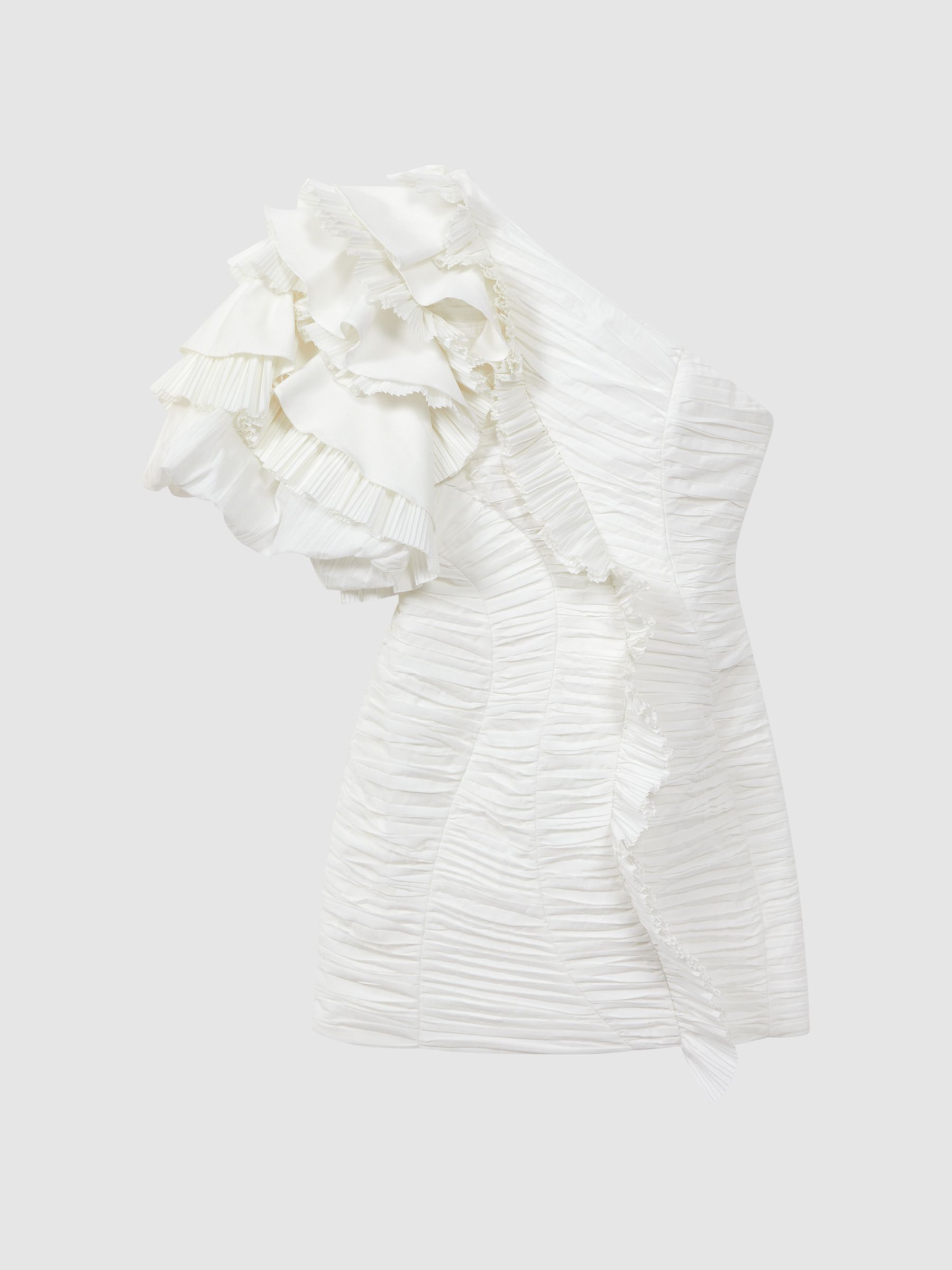 Acler One-Shoulder Ruffle Mini Dress in Ivory - Image 2 of 7