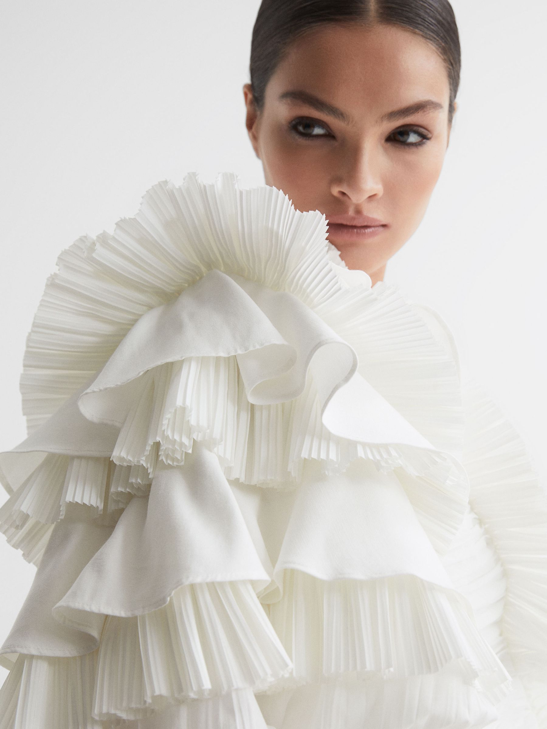 Acler One-Shoulder Ruffle Mini Dress in Ivory - Image 3 of 7