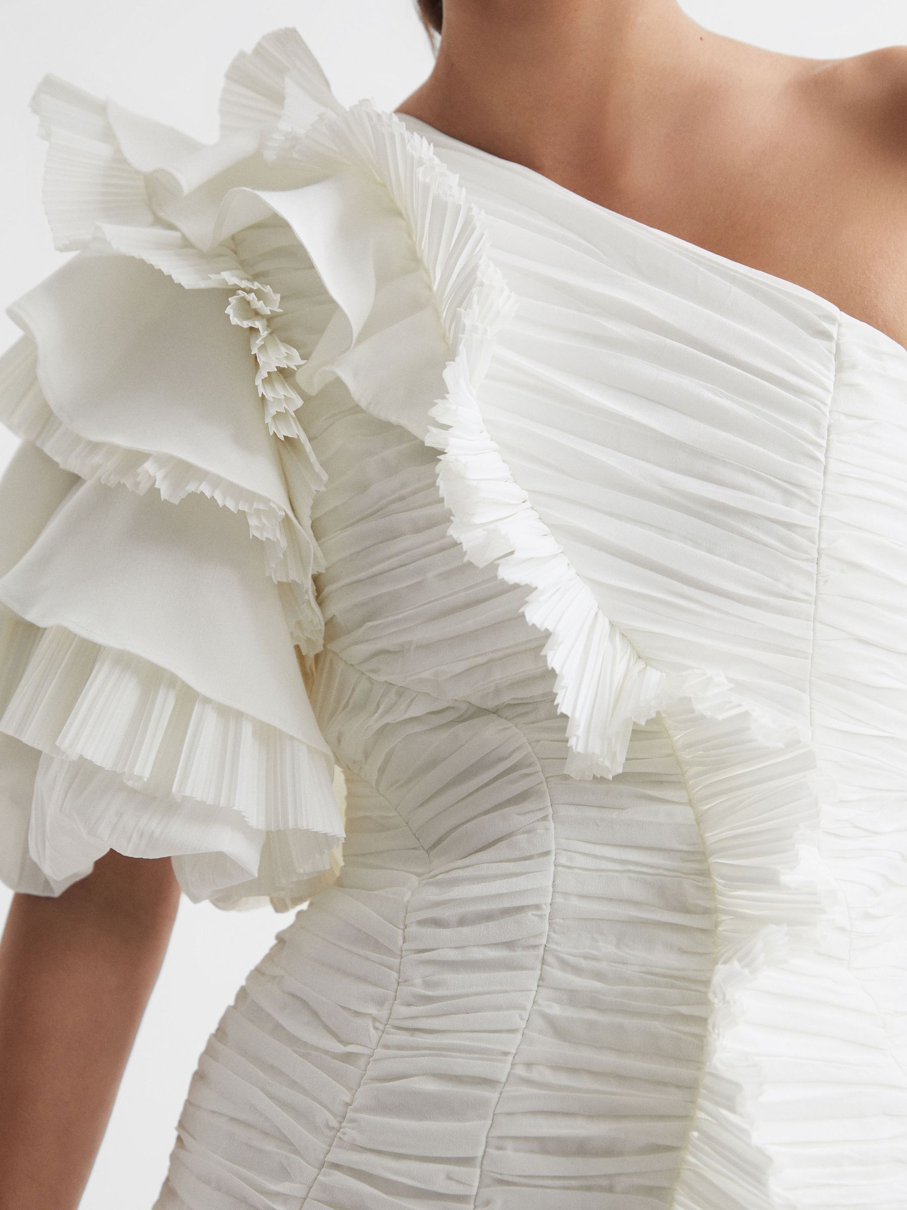 Acler One-Shoulder Ruffle Mini Dress in Ivory - Image 5 of 7