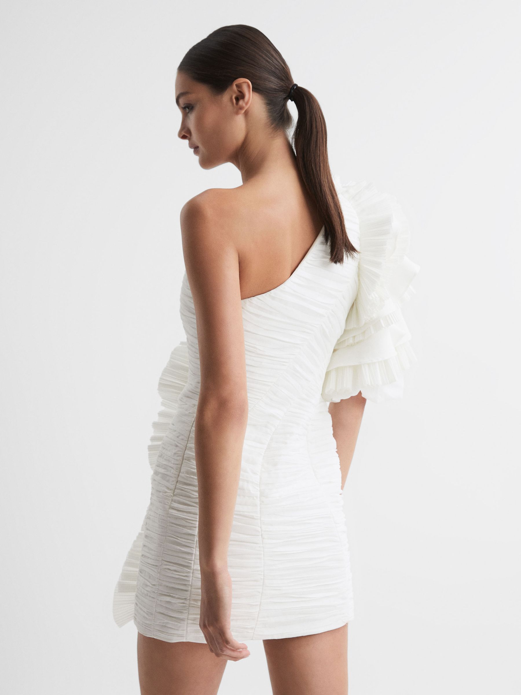 Acler One-Shoulder Ruffle Mini Dress in Ivory - Image 6 of 7