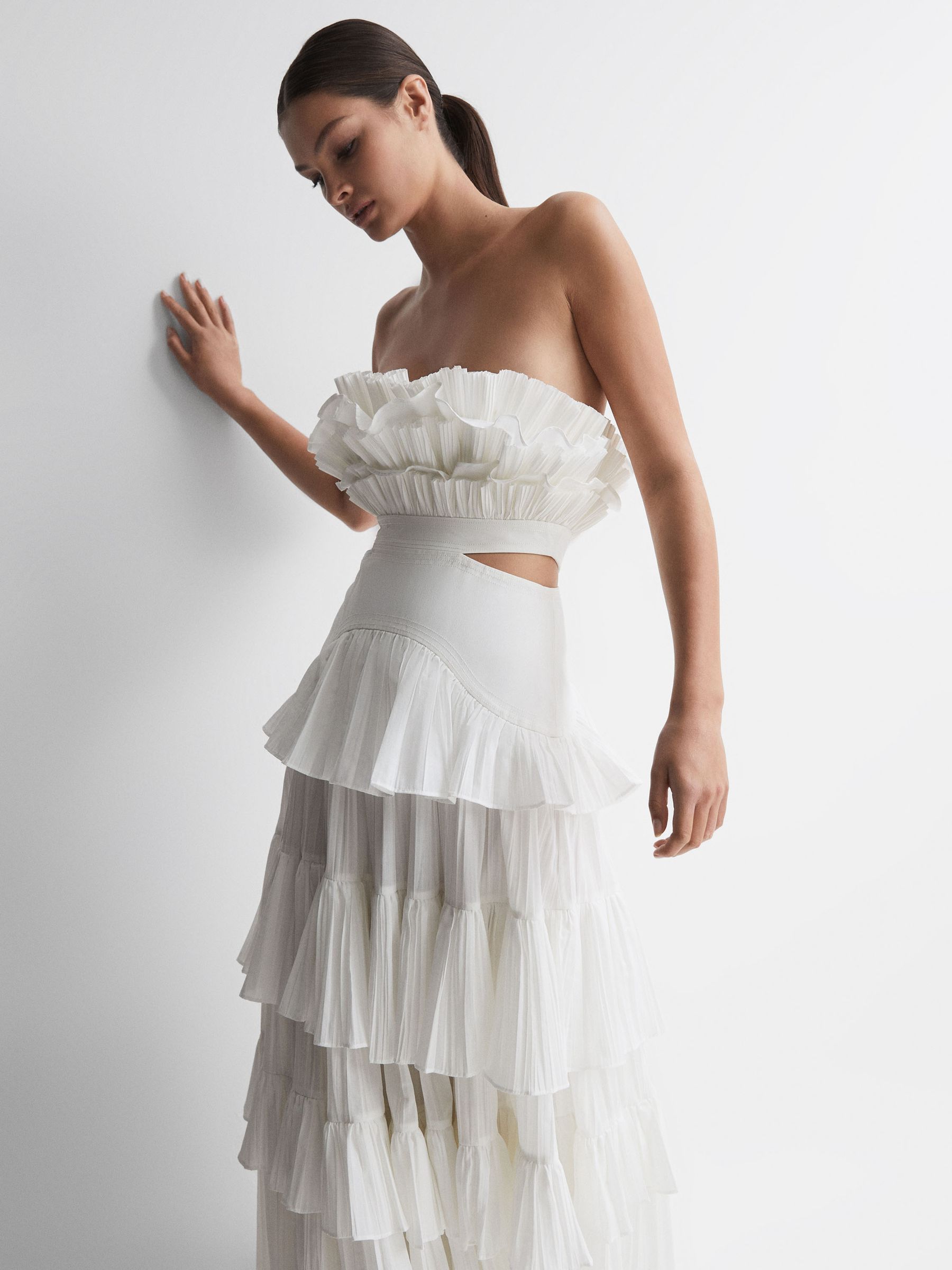 Acler Strapless Tiered Maxi Dress in Ivory - Image 3 of 7