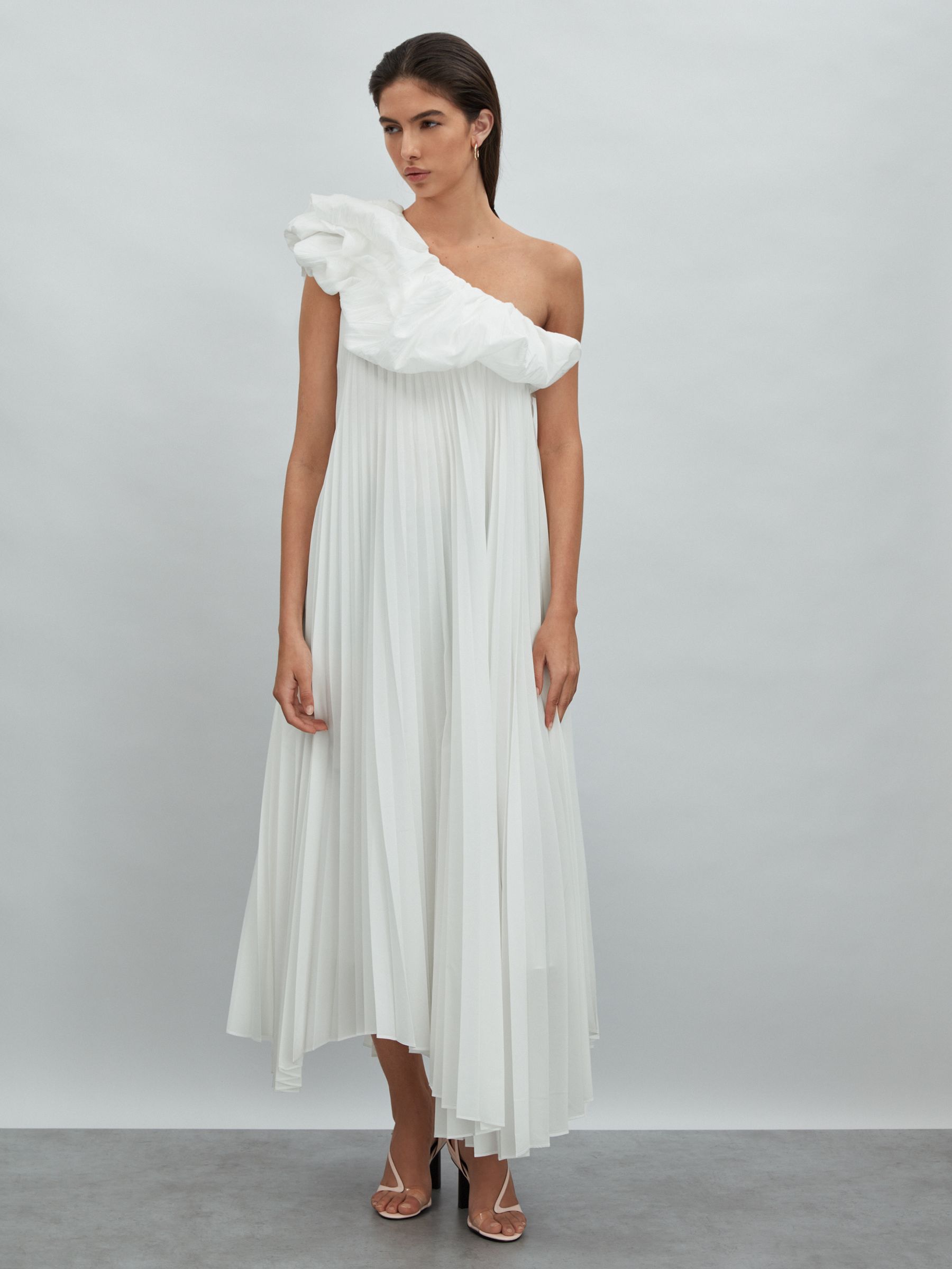 Acler One-Shoulder Asymmetric Midi Dress in Ivory - Image 1 of 5