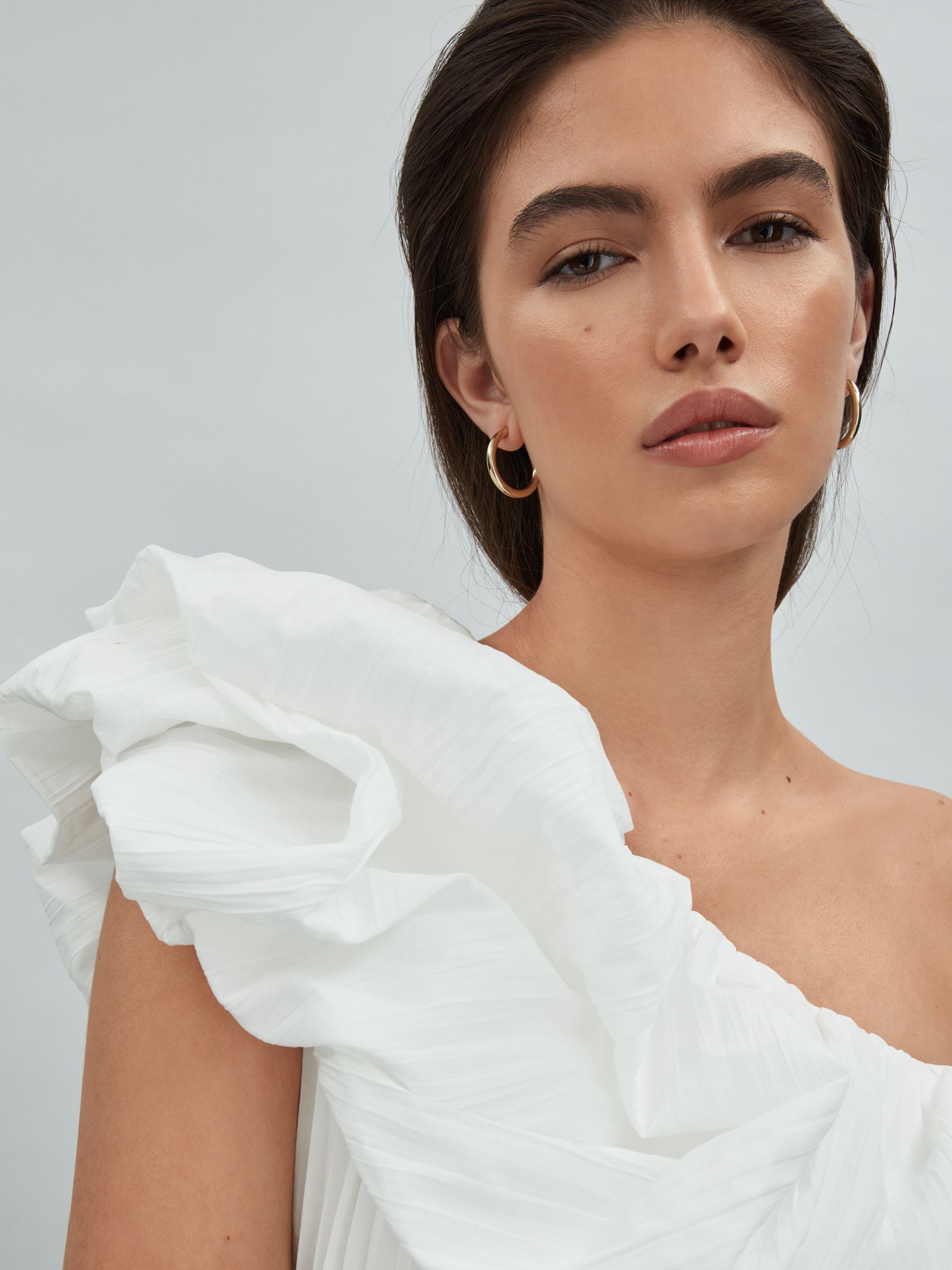 Acler One-Shoulder Asymmetric Midi Dress in Ivory - Image 3 of 5