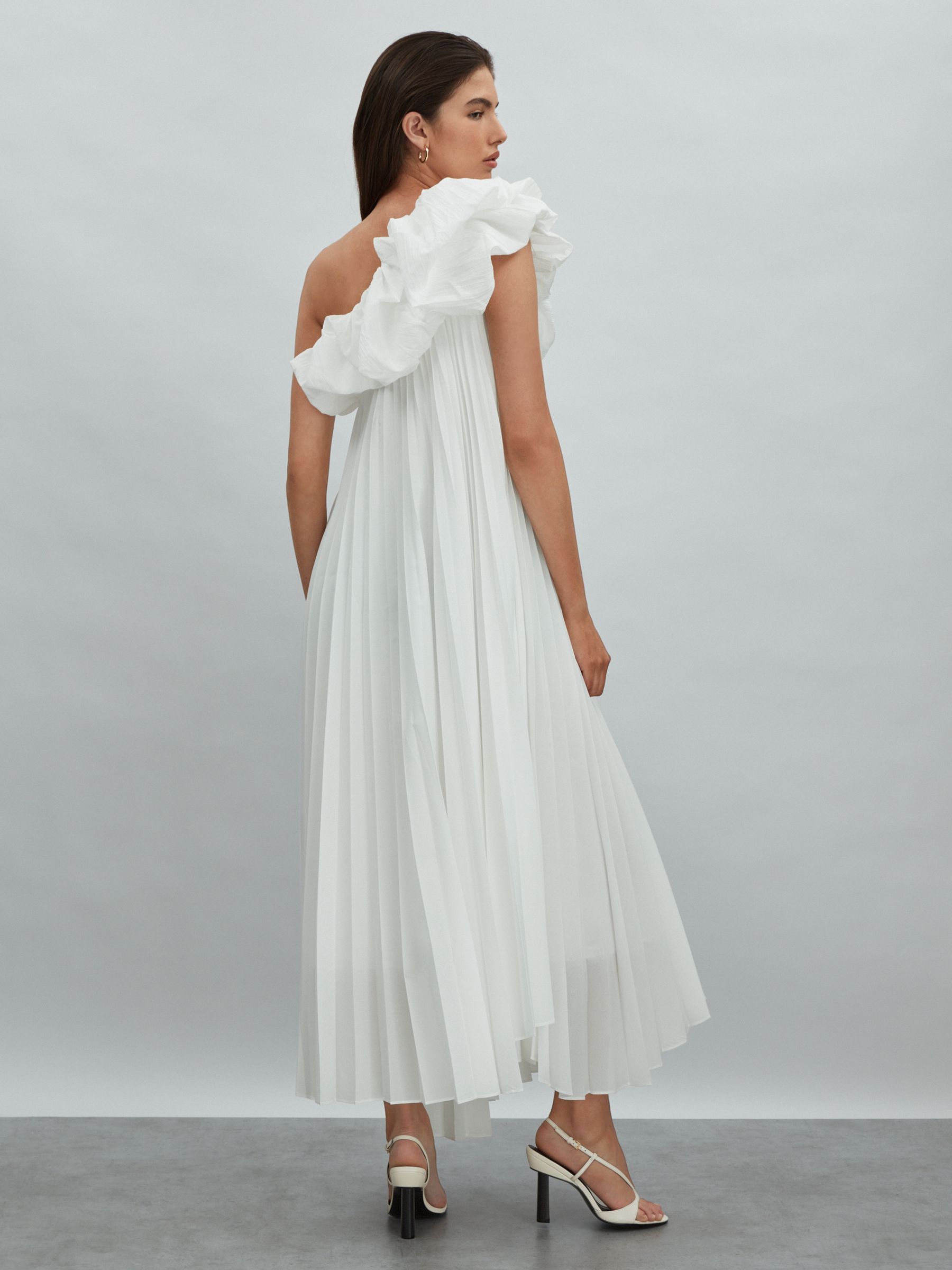 Acler One-Shoulder Asymmetric Midi Dress in Ivory - Image 4 of 5