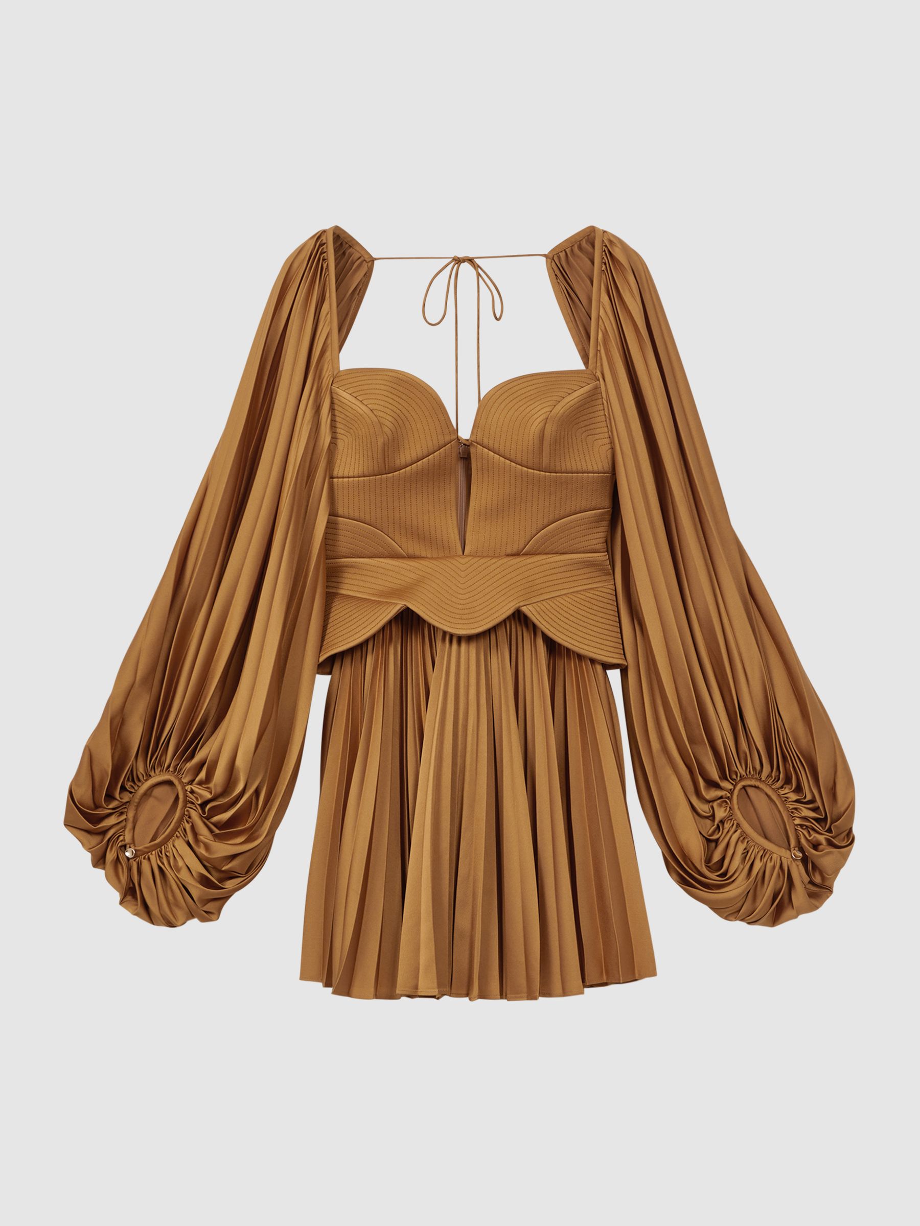 Acler Peplum Pleated Mini Dress in Gold - Image 2 of 7