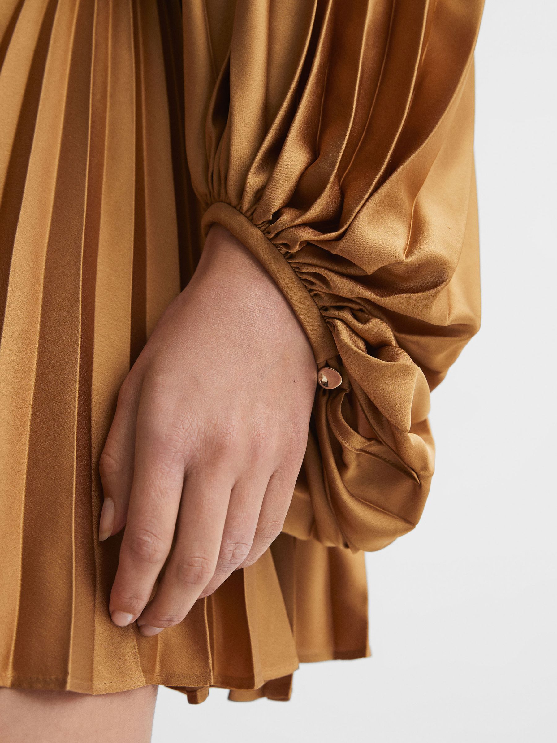 Acler Peplum Pleated Mini Dress in Gold - Image 4 of 7