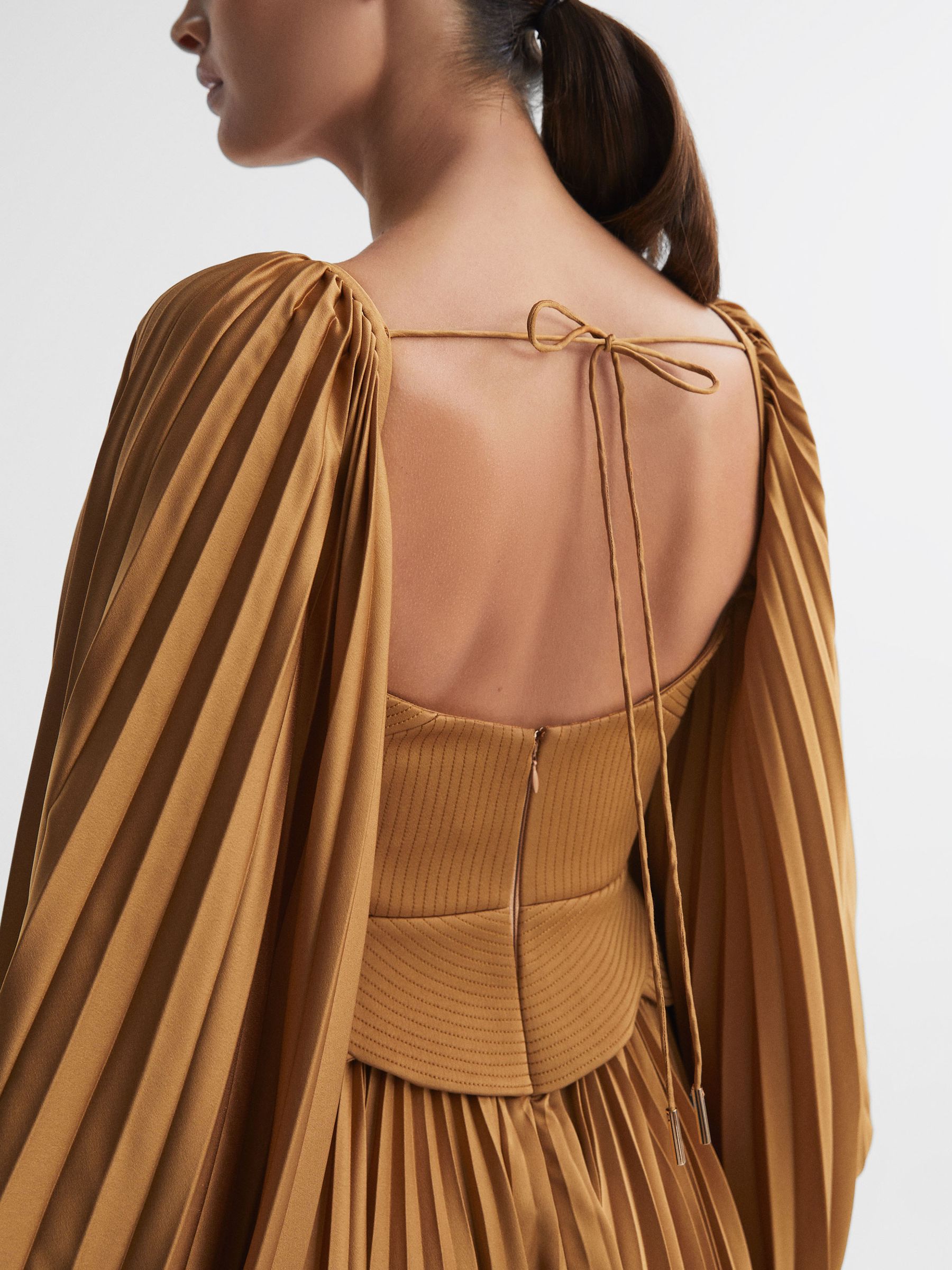 Acler Peplum Pleated Mini Dress in Gold - Image 5 of 7