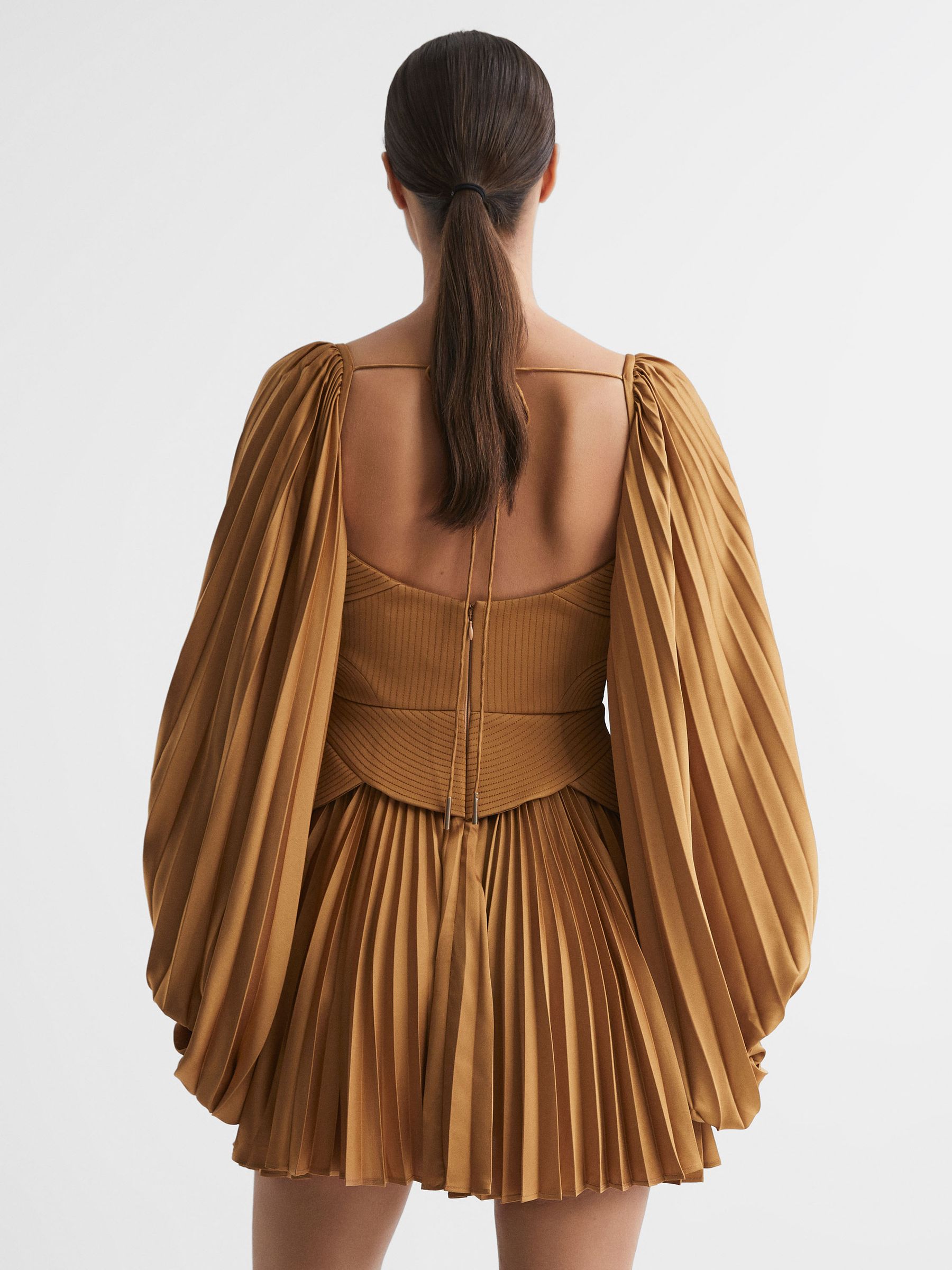 Acler Peplum Pleated Mini Dress in Gold - Image 6 of 7