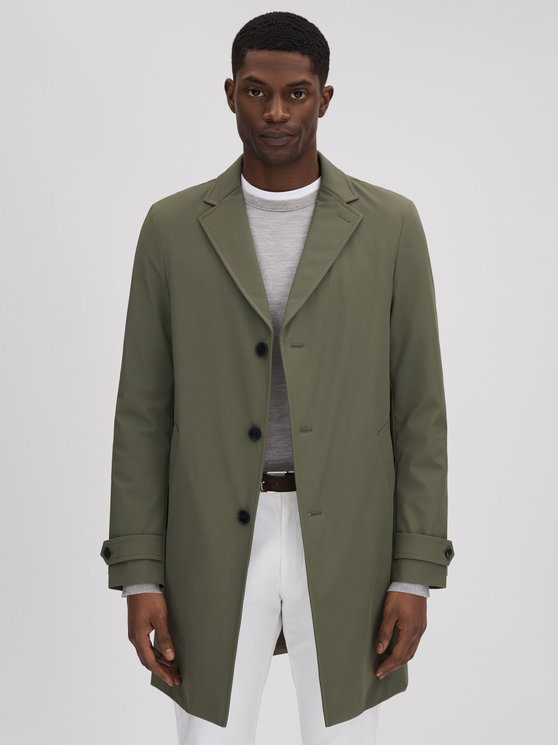 Single Breasted Mid Length Coat in Fern Green - Image 1 of 7