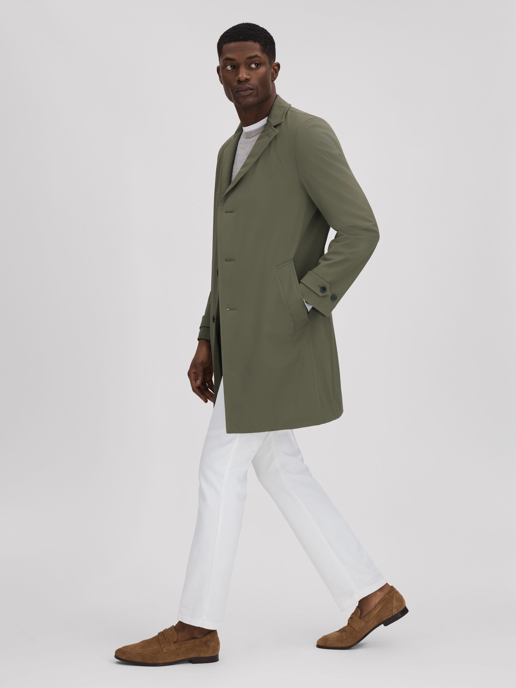 Single Breasted Mid Length Coat in Fern Green - Image 3 of 7