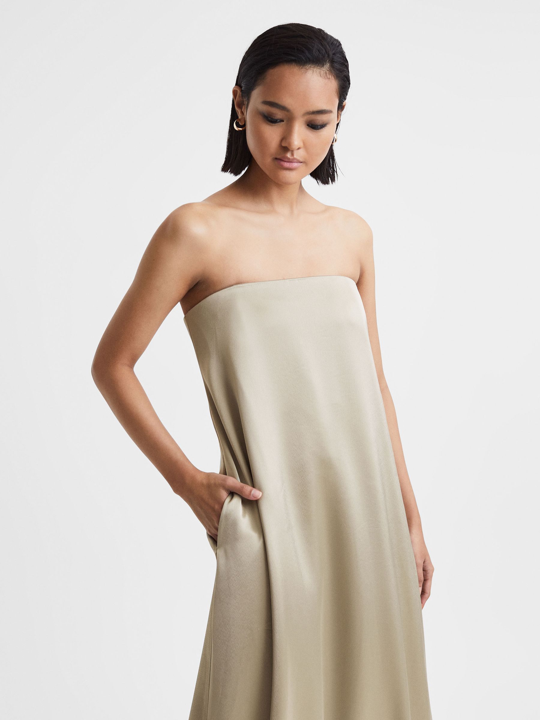 Anna Quan Japanese Satin Strapless Maxi Dress in Taupe - Image 3 of 5