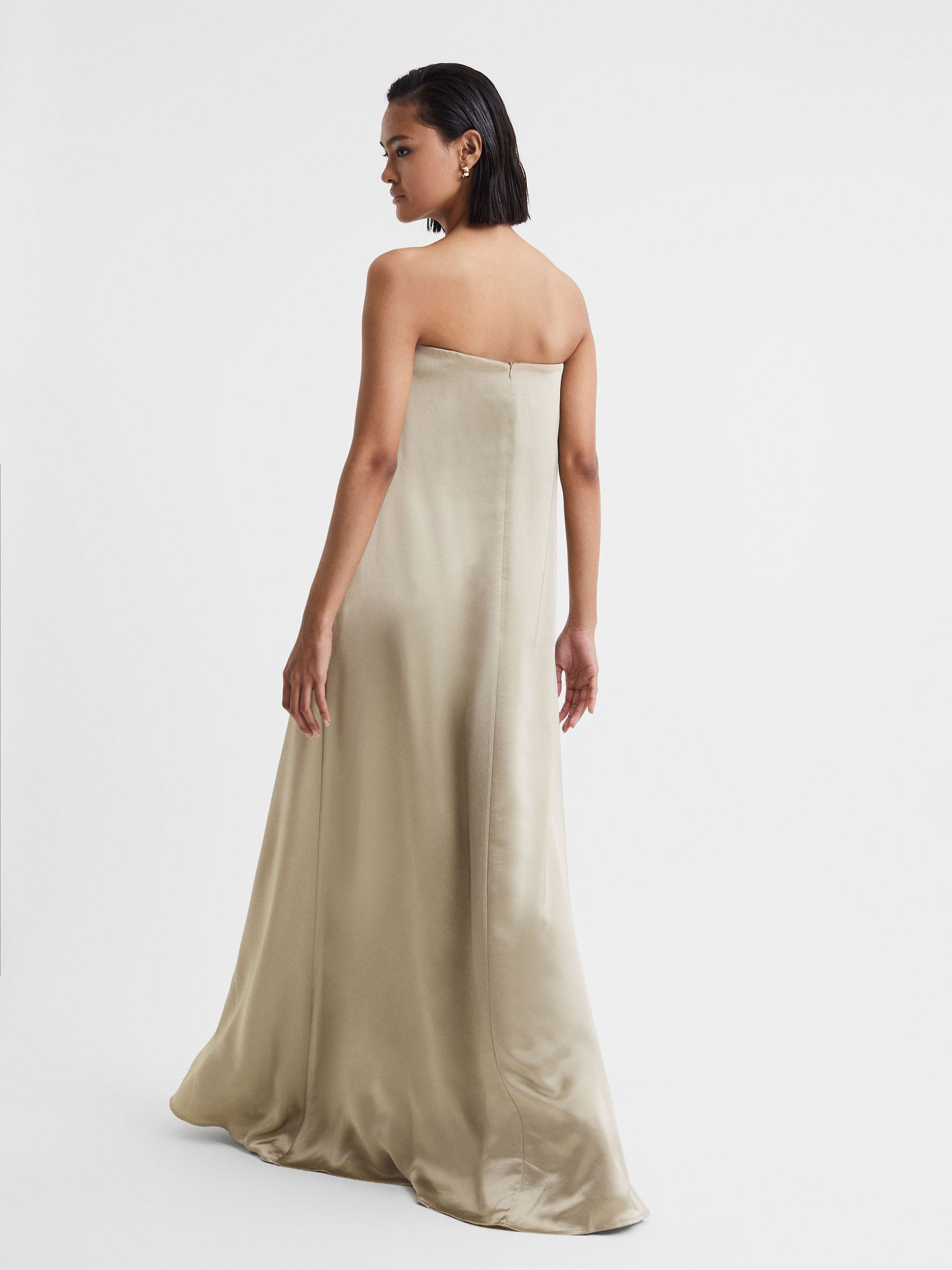 Anna Quan Japanese Satin Strapless Maxi Dress in Taupe - Image 4 of 5