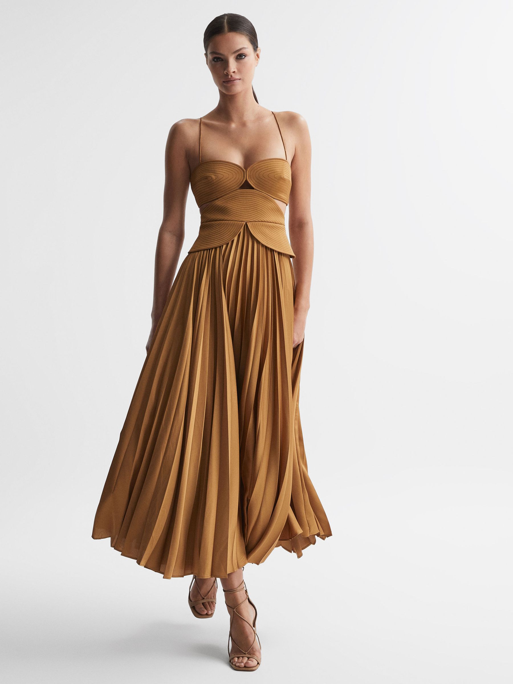 acler gold pleated dress Anslow Pleated Maxi Gown in Gold