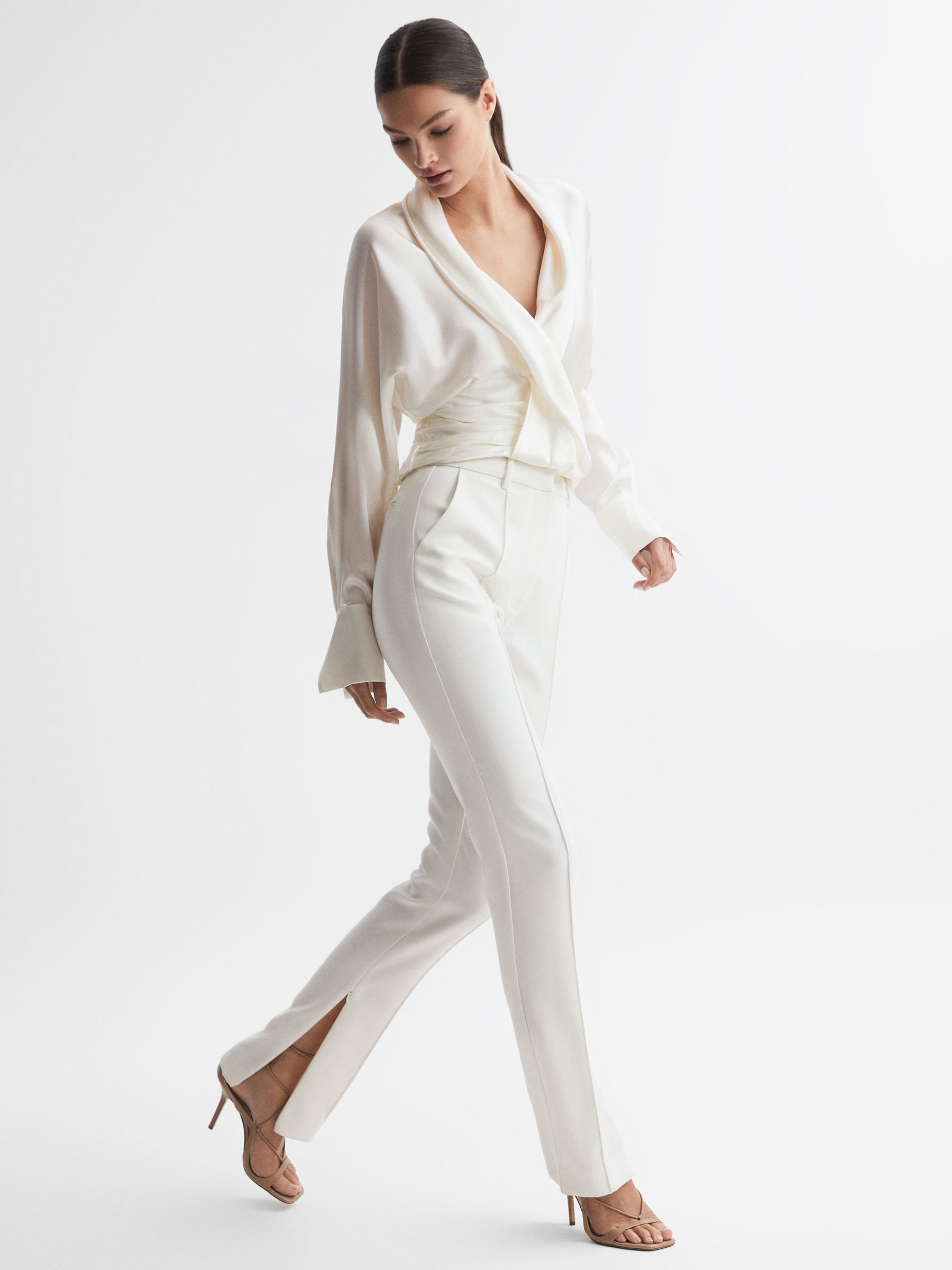 Acler Tailored Split Hem Trousers in Ivory - Image 3 of 6
