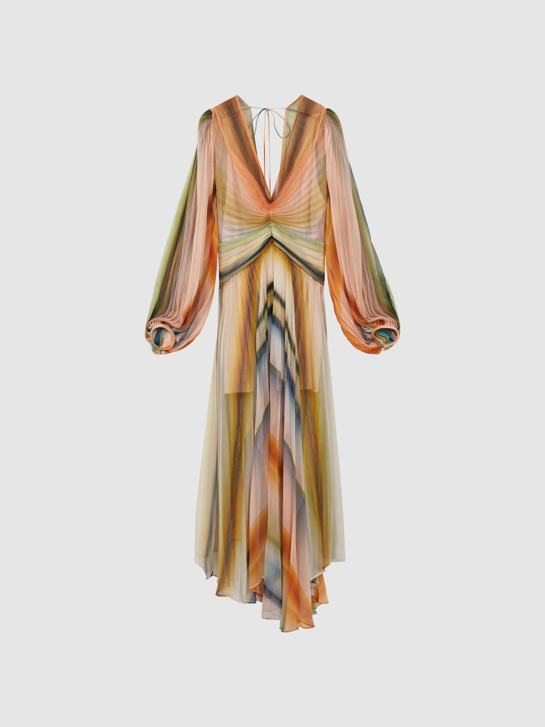 Acler Sheer Asymmetric Midi Dress in Watercolour Stripe - Image 2 of 8 Acler Sheer Asymmetric Midi Dress in Watercolour Stripe - Image 2 of 8