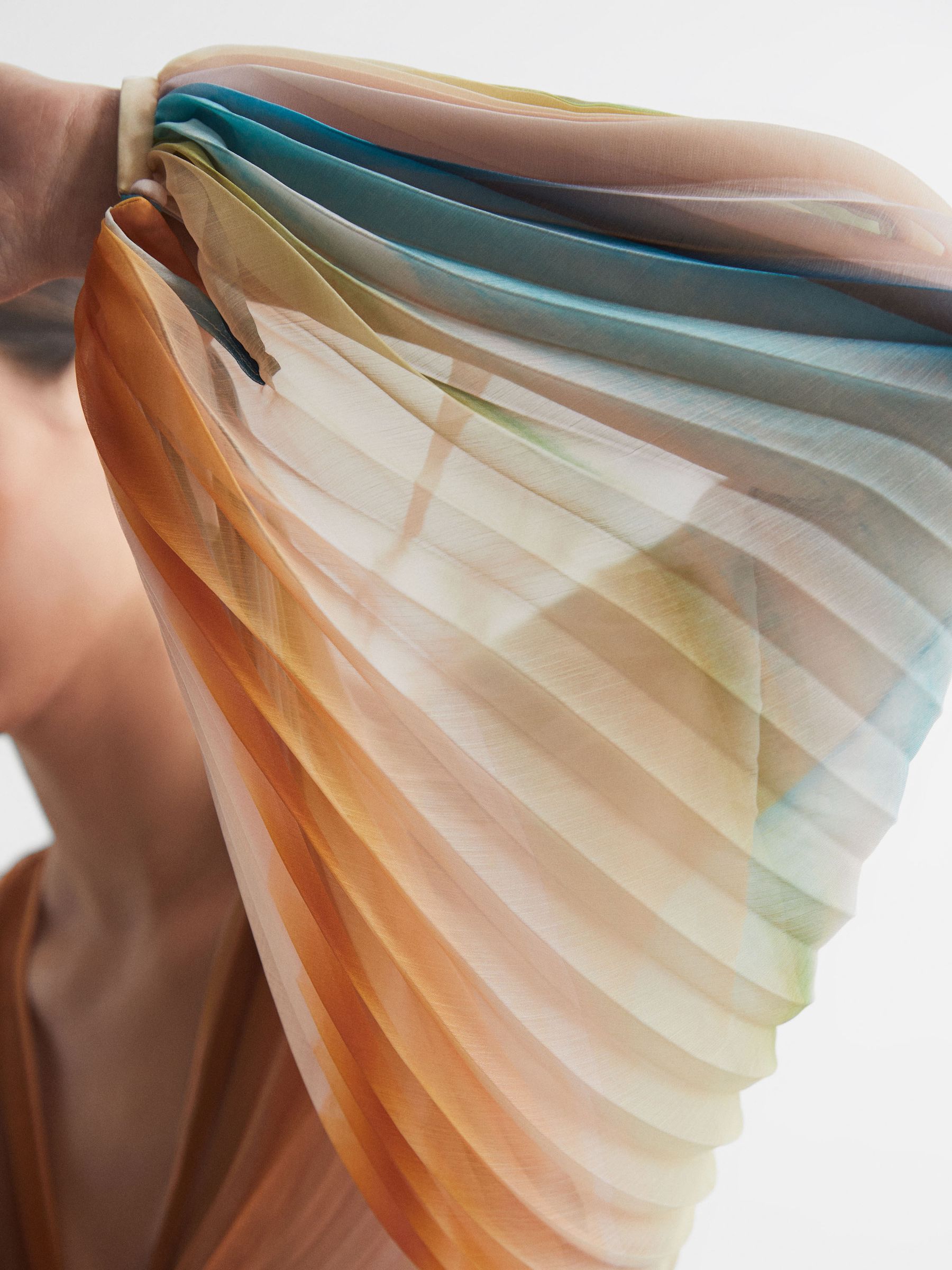 Acler Sheer Asymmetric Midi Dress in Watercolour Stripe - Image 4 of 8