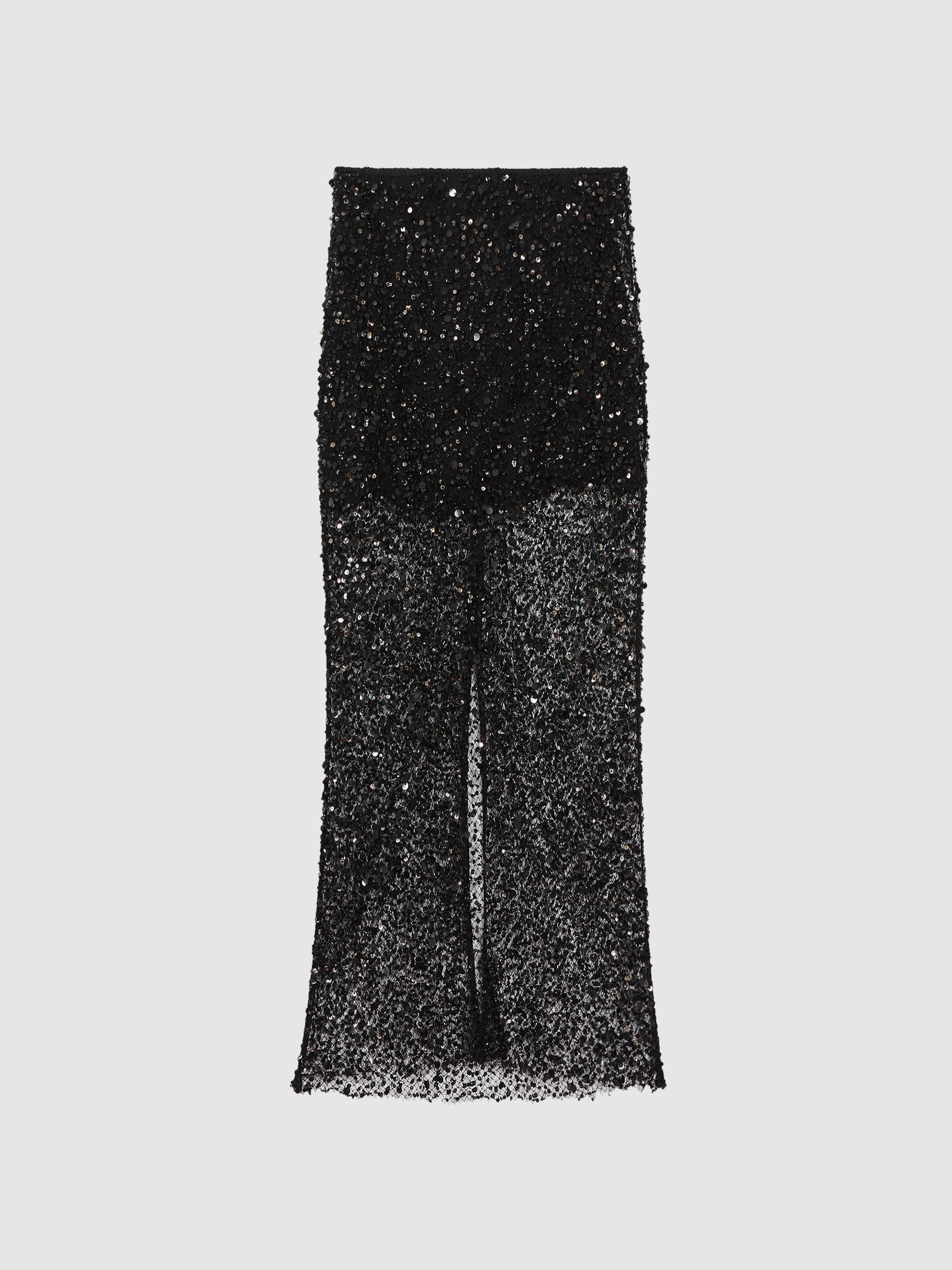 Anna Quan Embellished Netted Midi Skirt in Black - Image 2 of 6