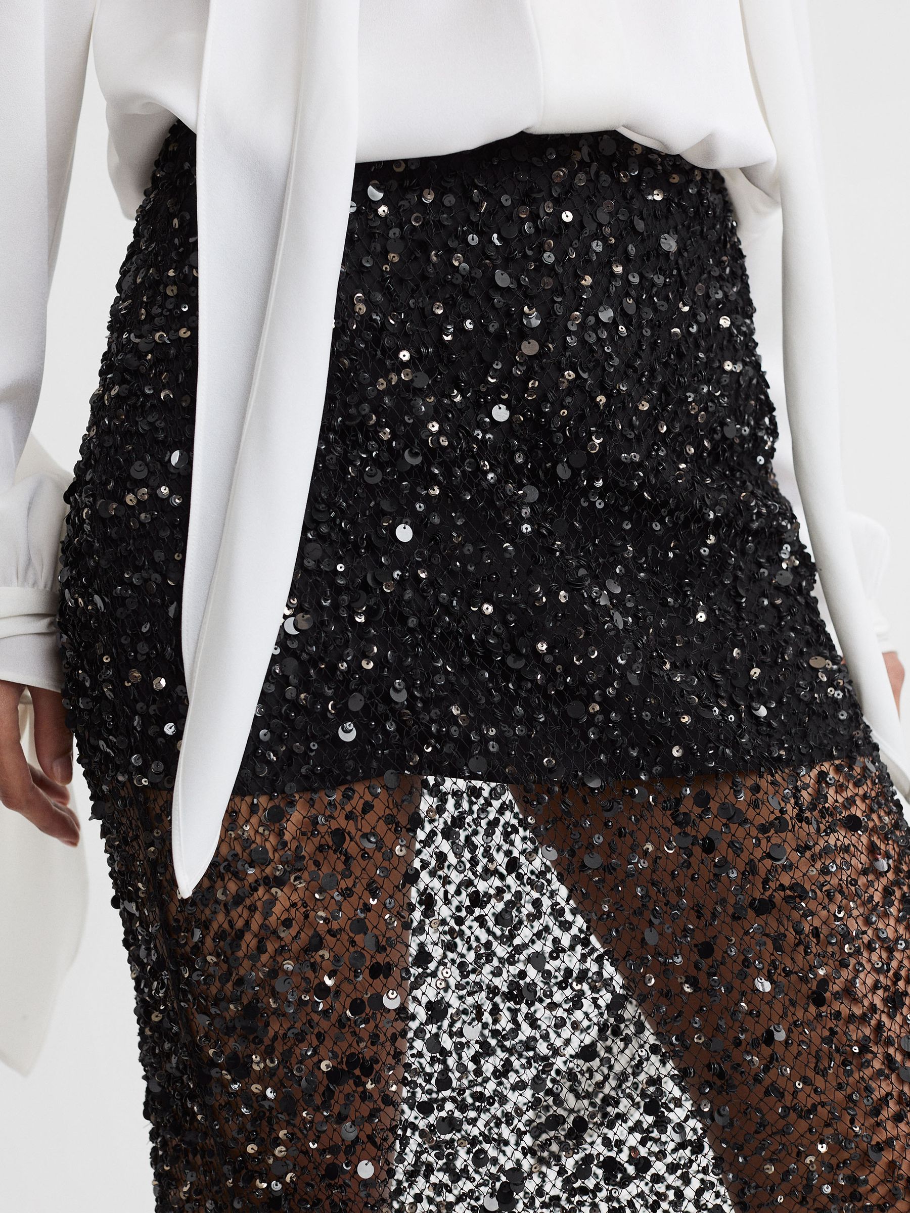 Anna Quan Embellished Netted Midi Skirt in Black - Image 4 of 6