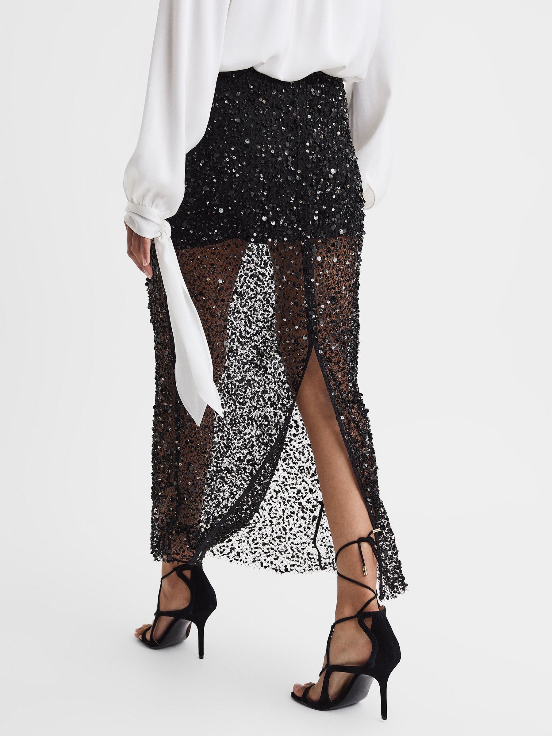 Anna Quan Embellished Netted Midi Skirt in Black - Image 5 of 6