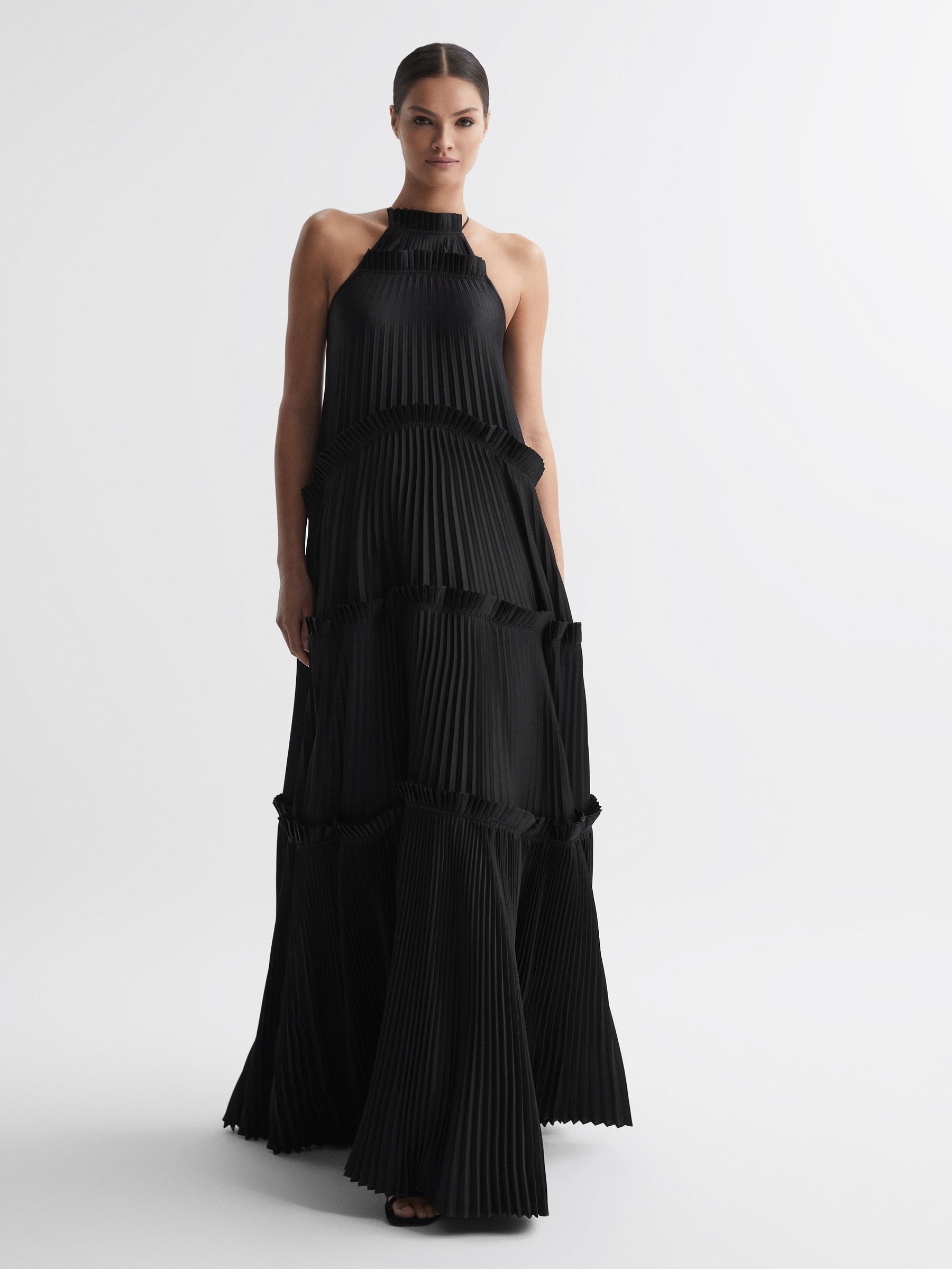 Acler Ruffle Halterneck Maxi Dress in Black - Image 1 of 6