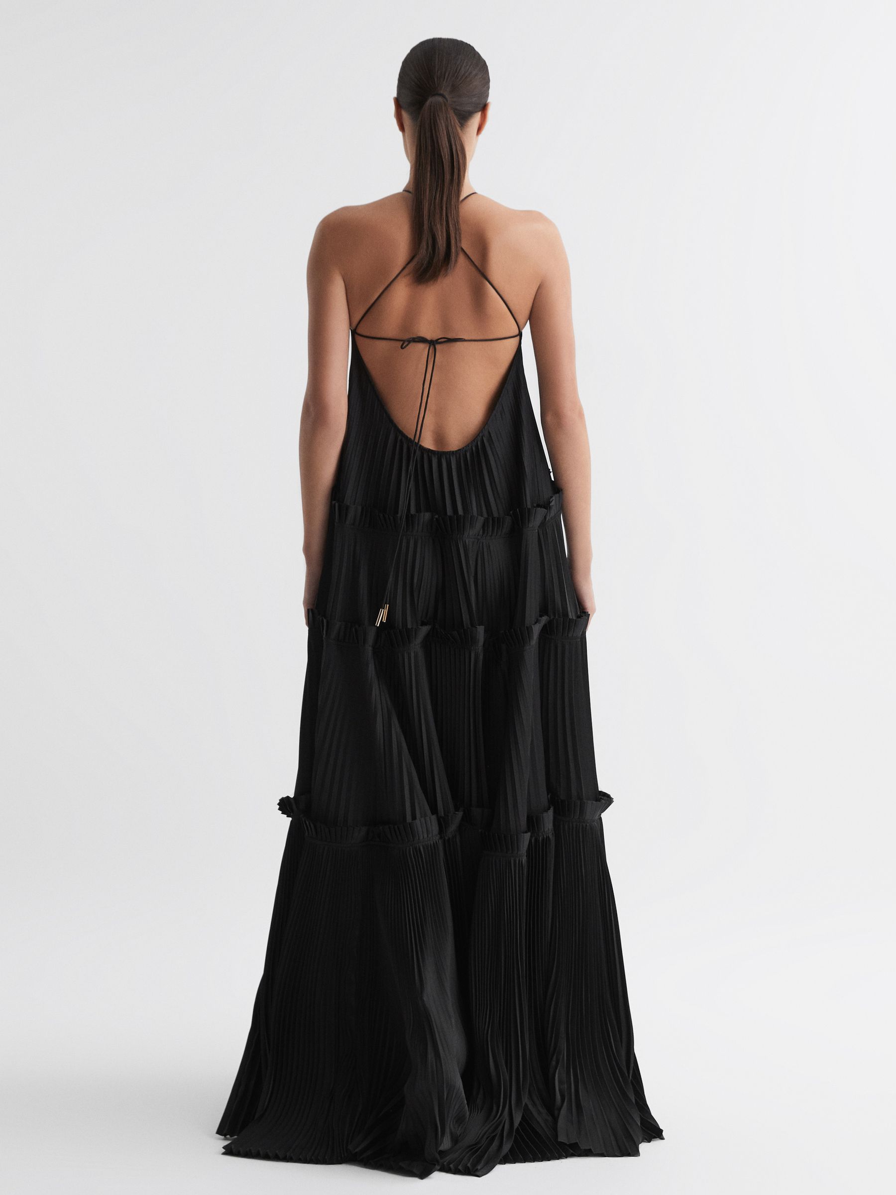 Reiss Acler Ruffle Halterneck Maxi Dress in Black | REISS