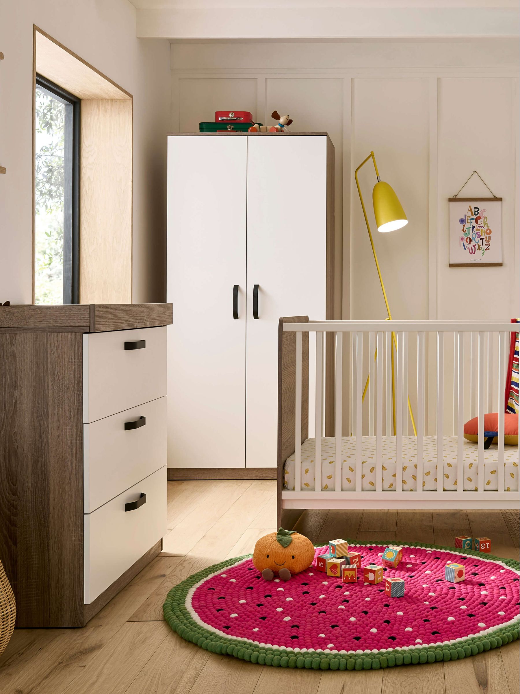 Cuddleco Enzo 3pc Set 3 Drawer Dresser, Cot Bed and Wardrobe - Image 1 of 10