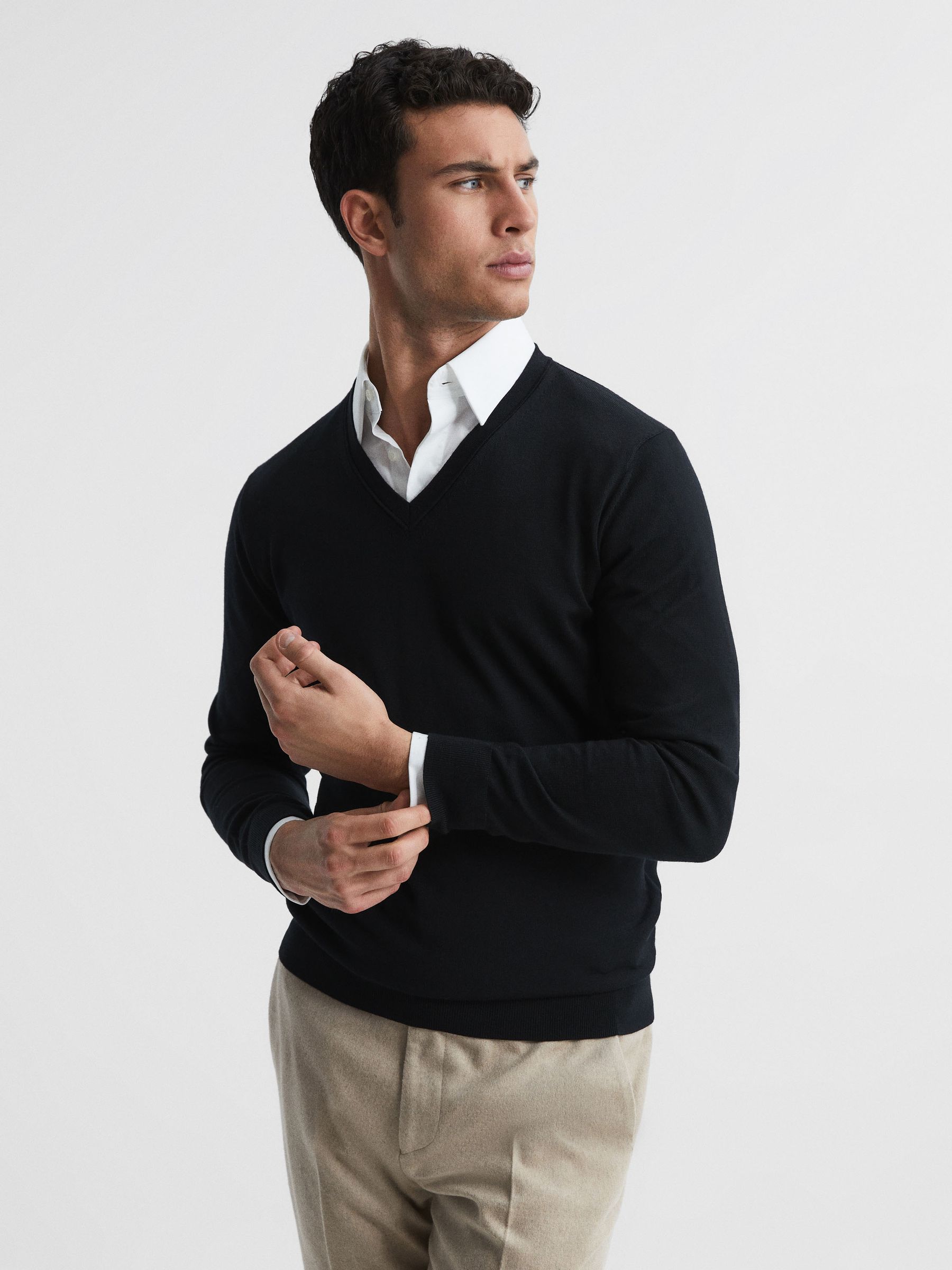 Merino Wool Jumper in Navy - Image 1 of 6