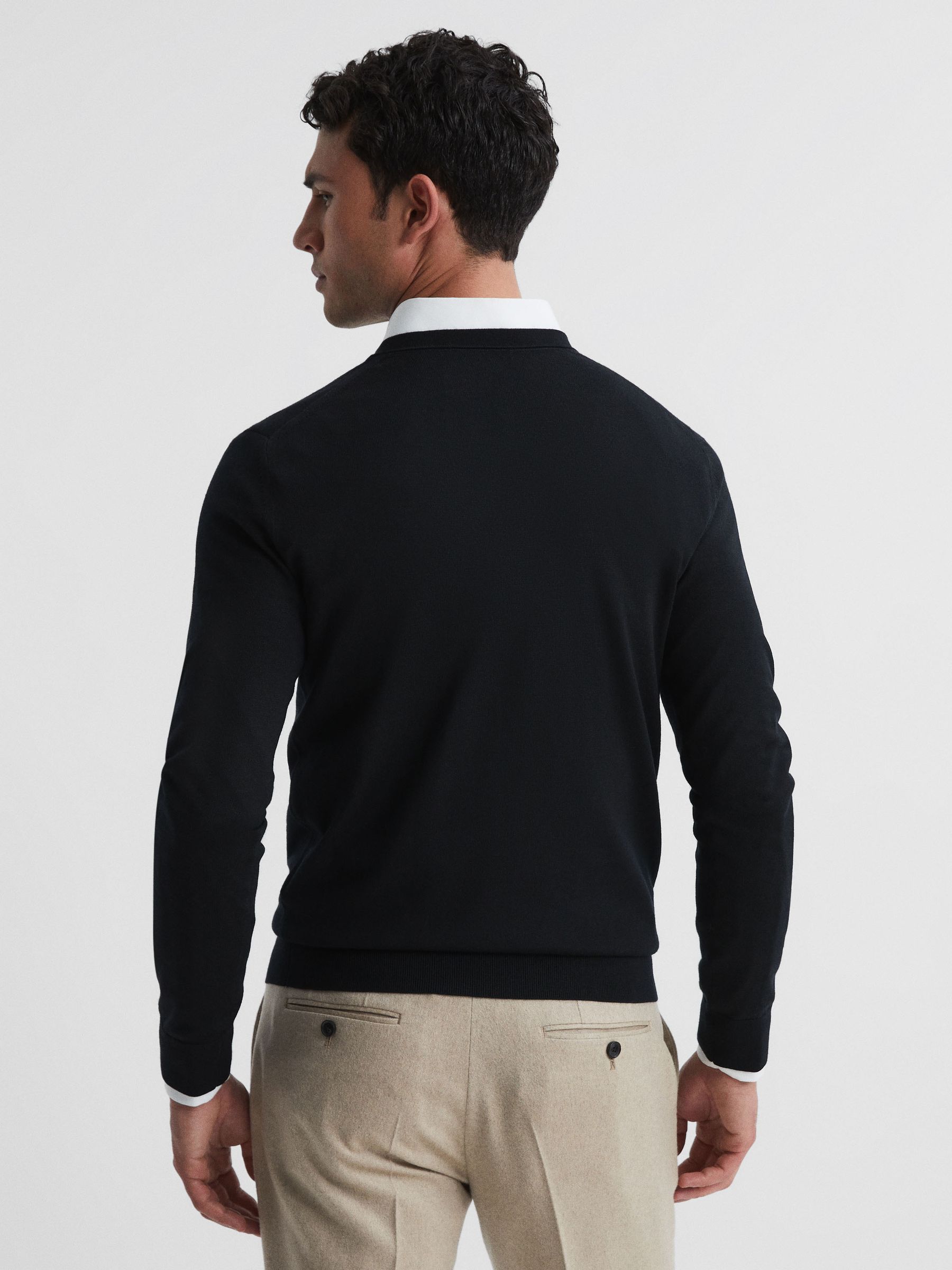 Merino Wool Jumper in Navy - Image 5 of 6